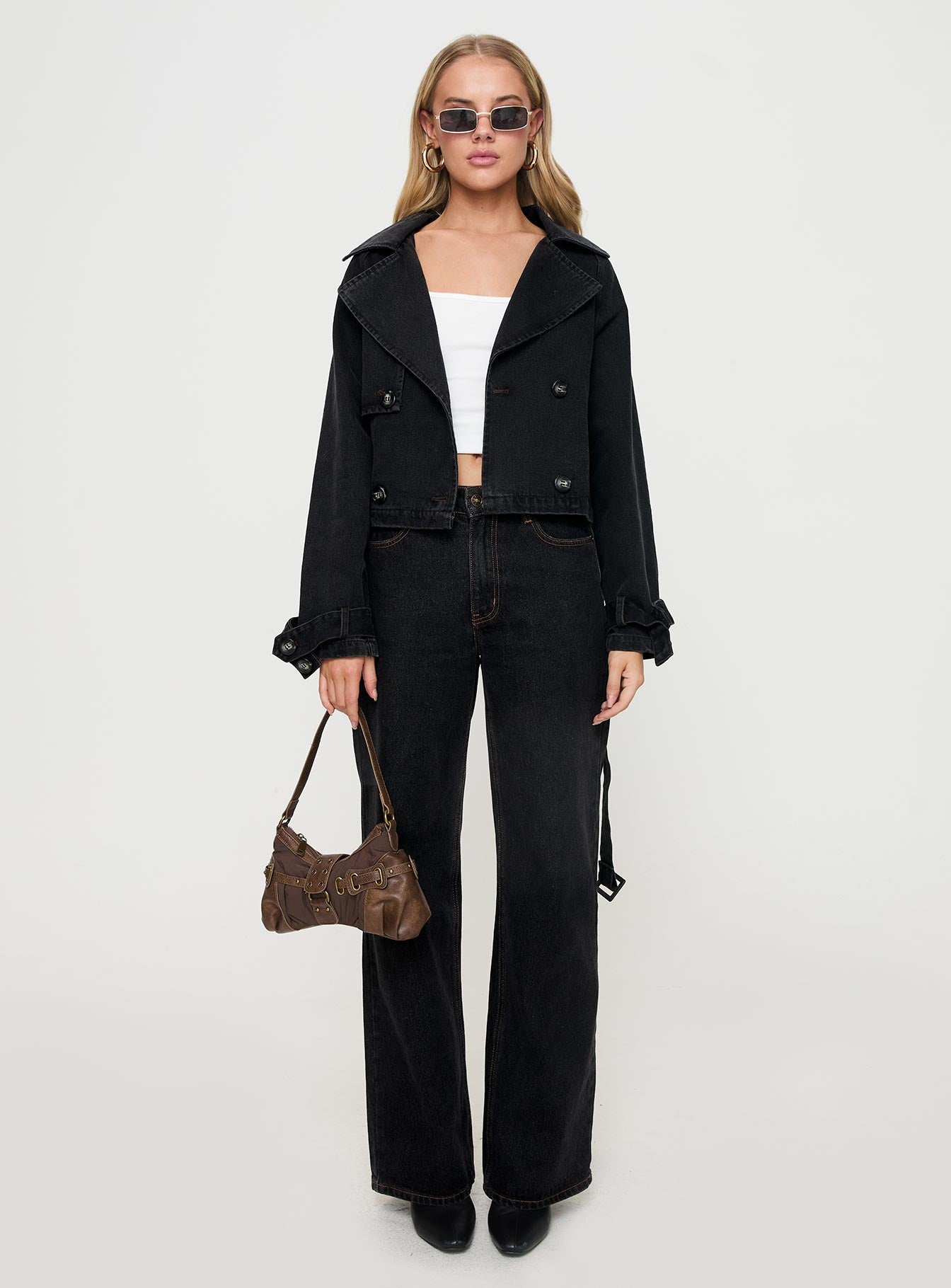 Too Soon Cropped Trench Washed Black - Image 7