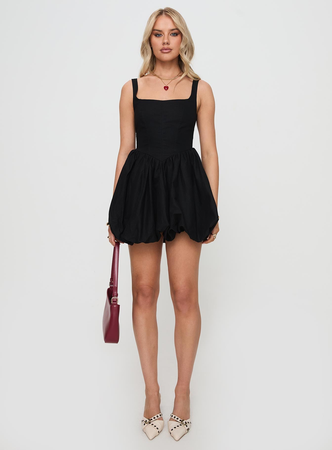 Alcott Bubble Hem Mini Dress Black - Image 6