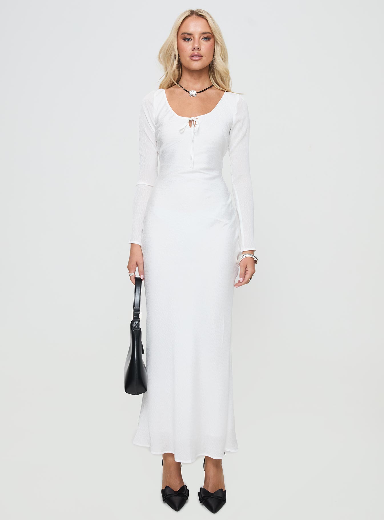 Sorento Long Sleeve Bias Cut Maxi Dress White - Image 7
