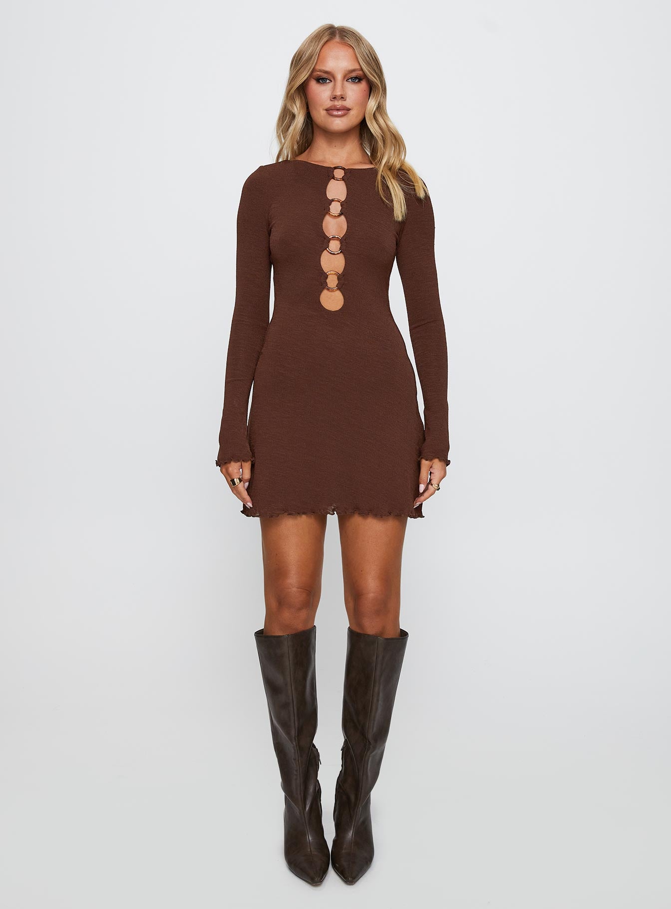 Dejonge Long Sleeve Ring Mini Dress Brown - Image 6