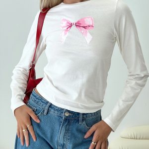 Bow Baby Long Sleeve Top White