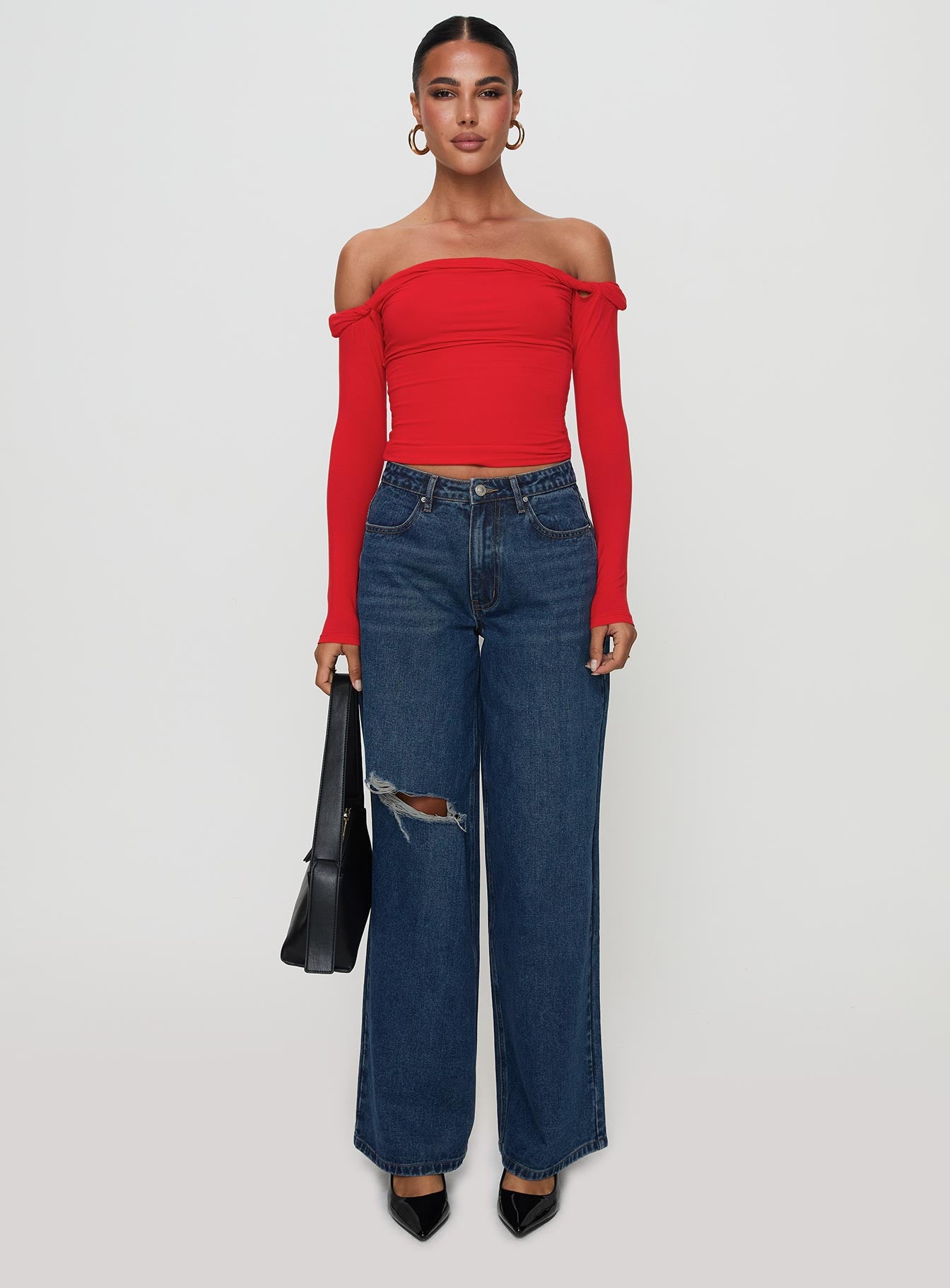 Naylor Rip Mid Rise Wide Leg Jeans Dark Blue Wash - Image 6