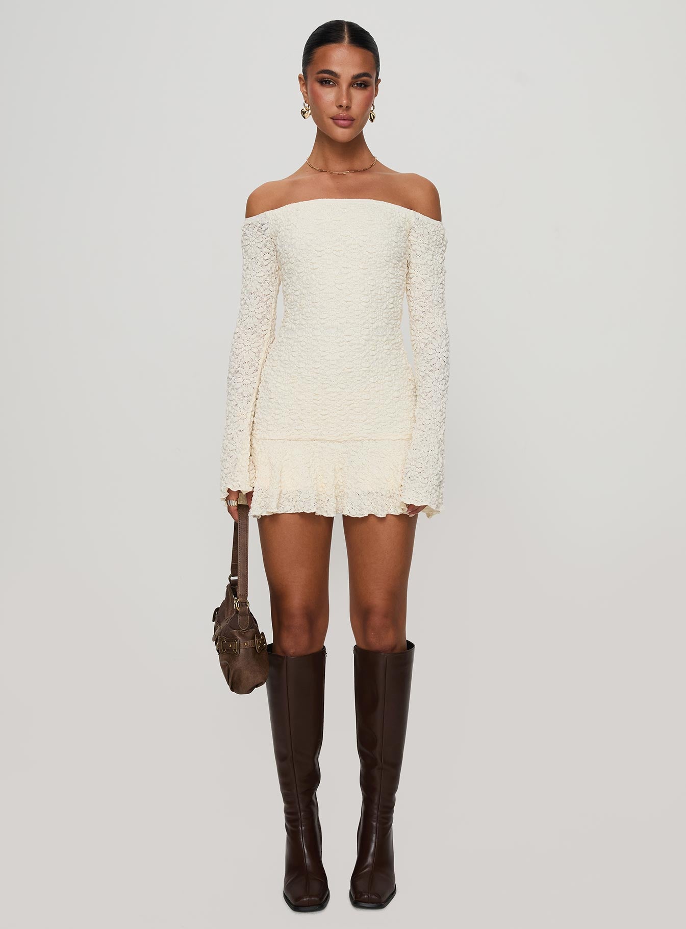 Vancesca Long Sleeve Mini Dress Cream - Image 7