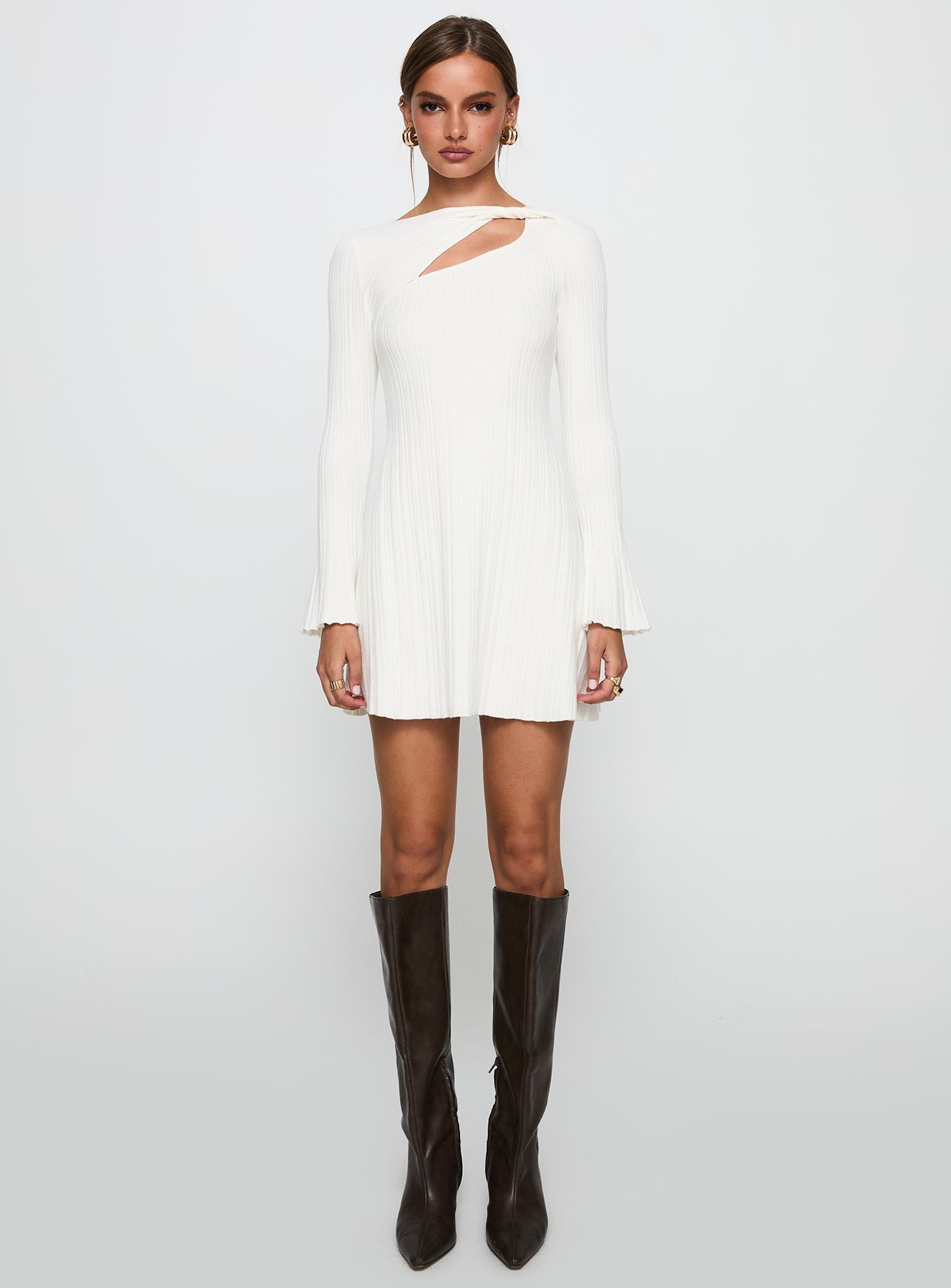 Terraces Long Sleeve Mini Dress White - Image 7