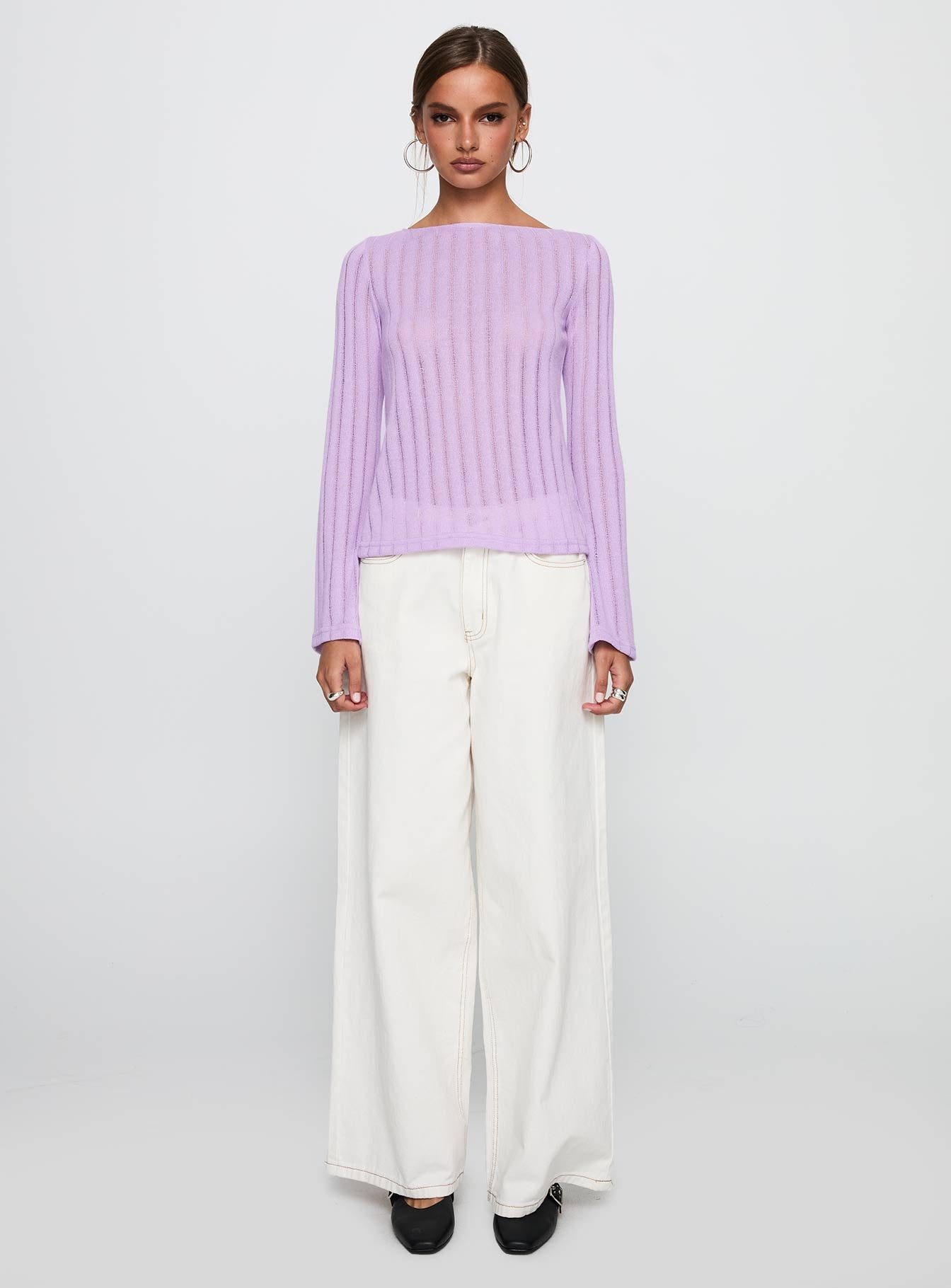 Tuppence Ribbed Long Sleeve Top Lilac - Image 6