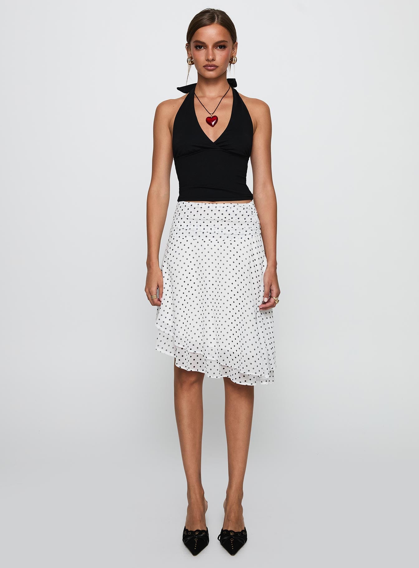 Evanescence Asymmetrical Midi Skirt White / Polka Dot - Image 7