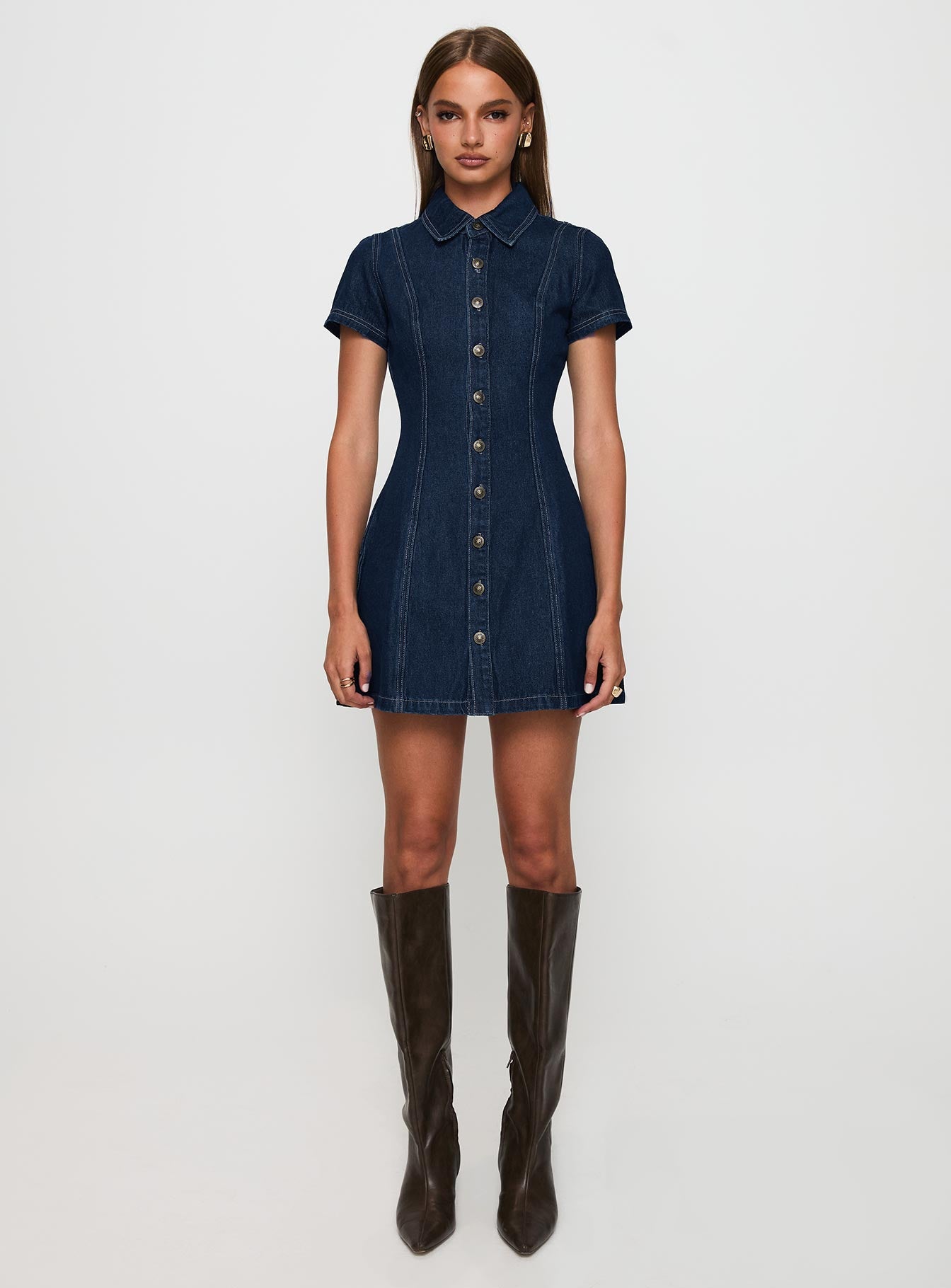 Perception Denim Mini Dress Mid Wash - Image 7