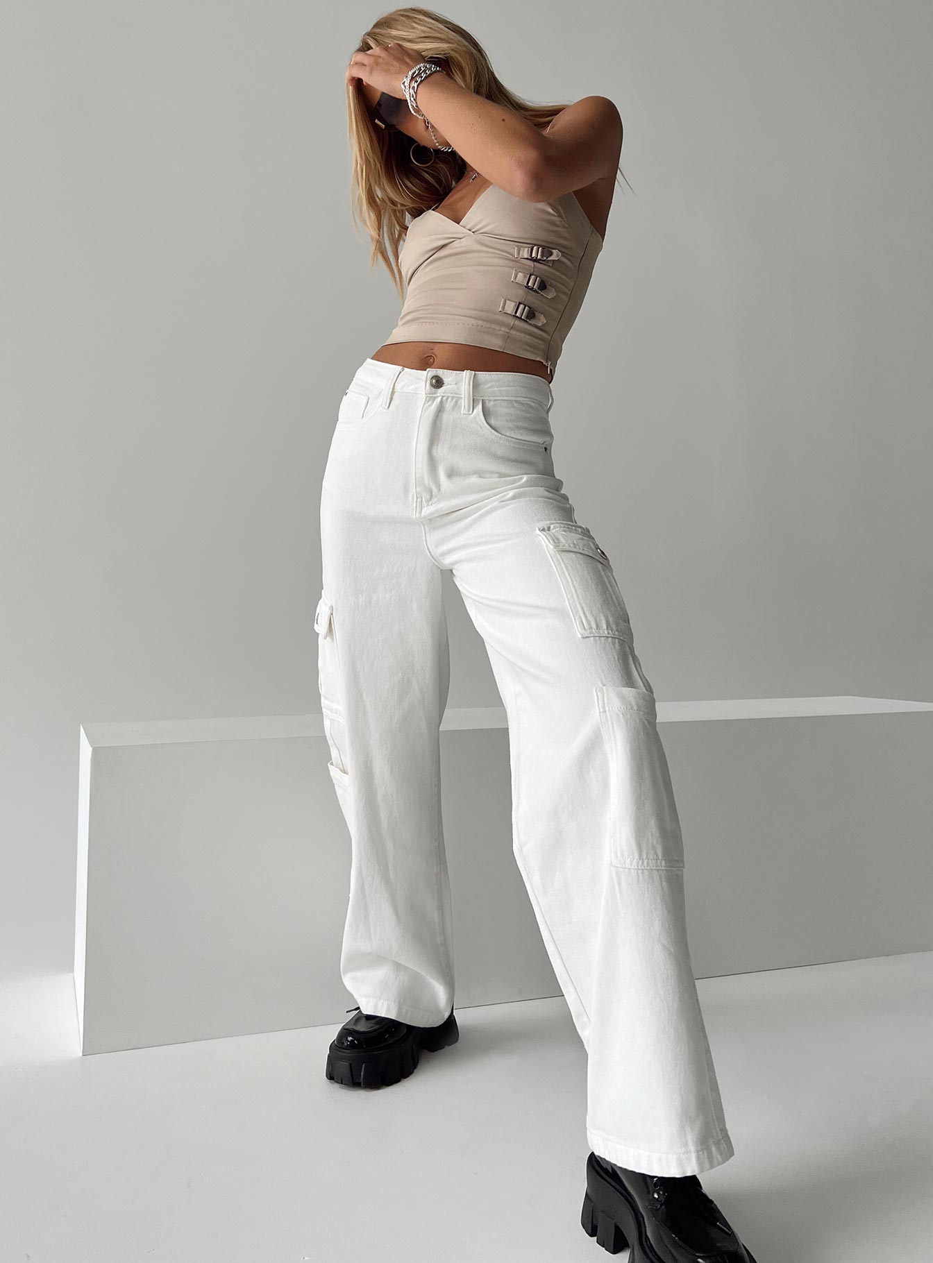 Barbara Cargo Jeans White Denim - Image 7