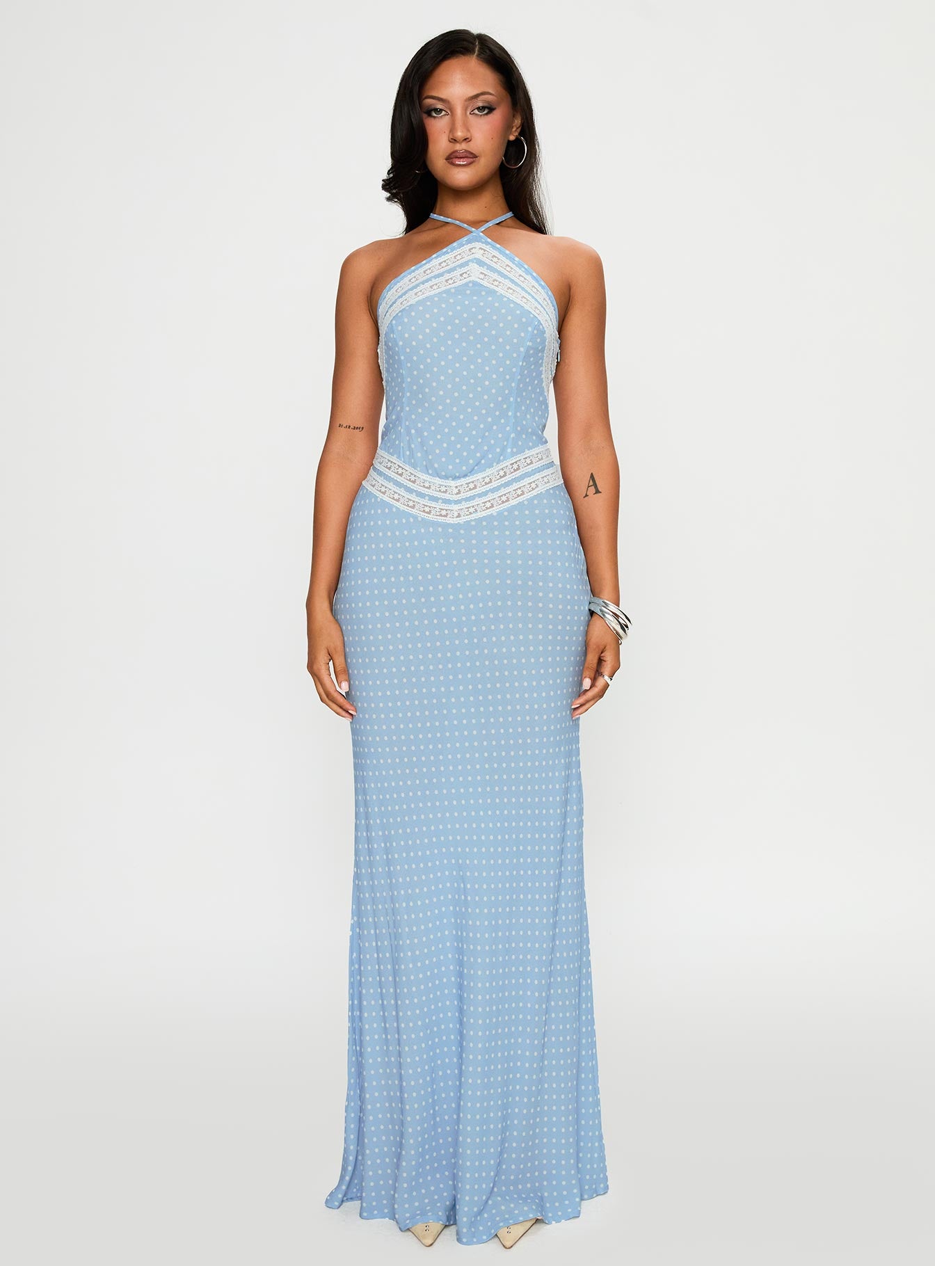 Wild Joy Halter Maxi Dress Blue Polka - Image 6