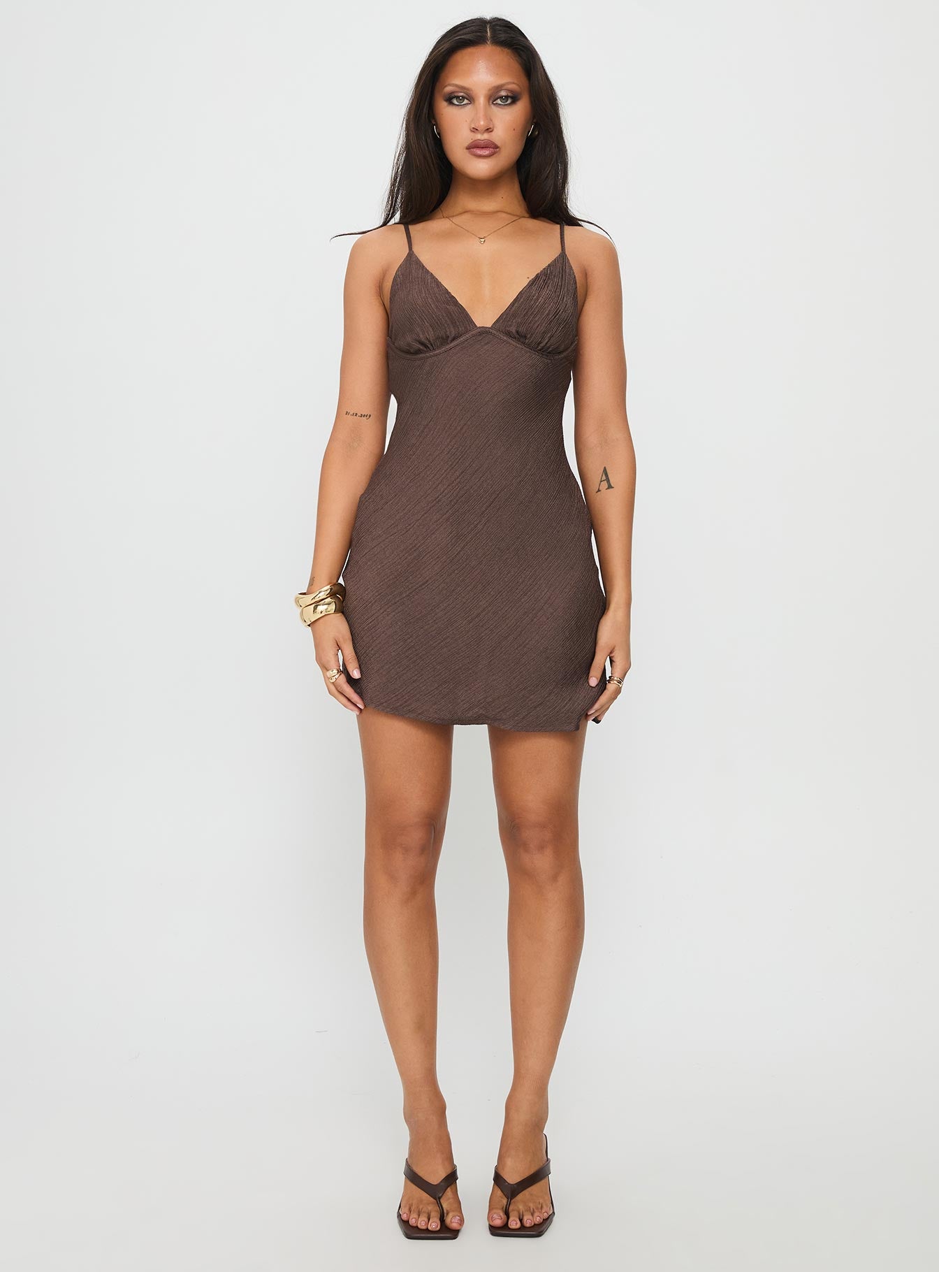 Makaia Balconette Mini Dress Brown - Image 6