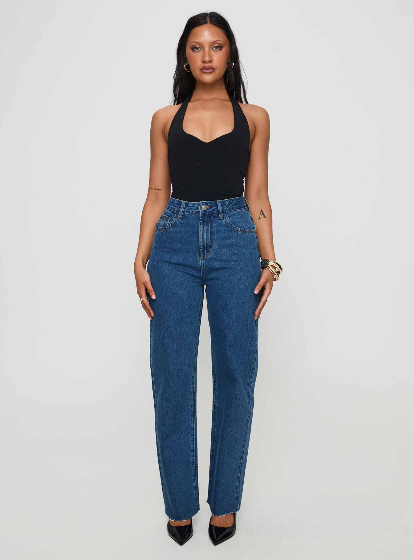 Kalinda High Rise Straight Leg Jeans Mid Blue - Image 6
