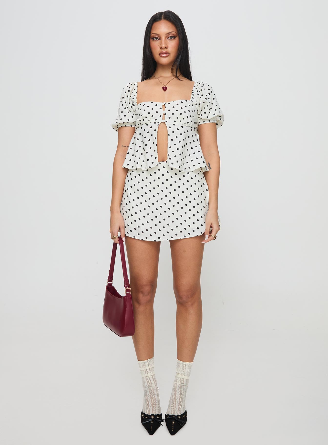 Passionfruit Linen Blend Top Cream/Black Polka Dot - Image 7