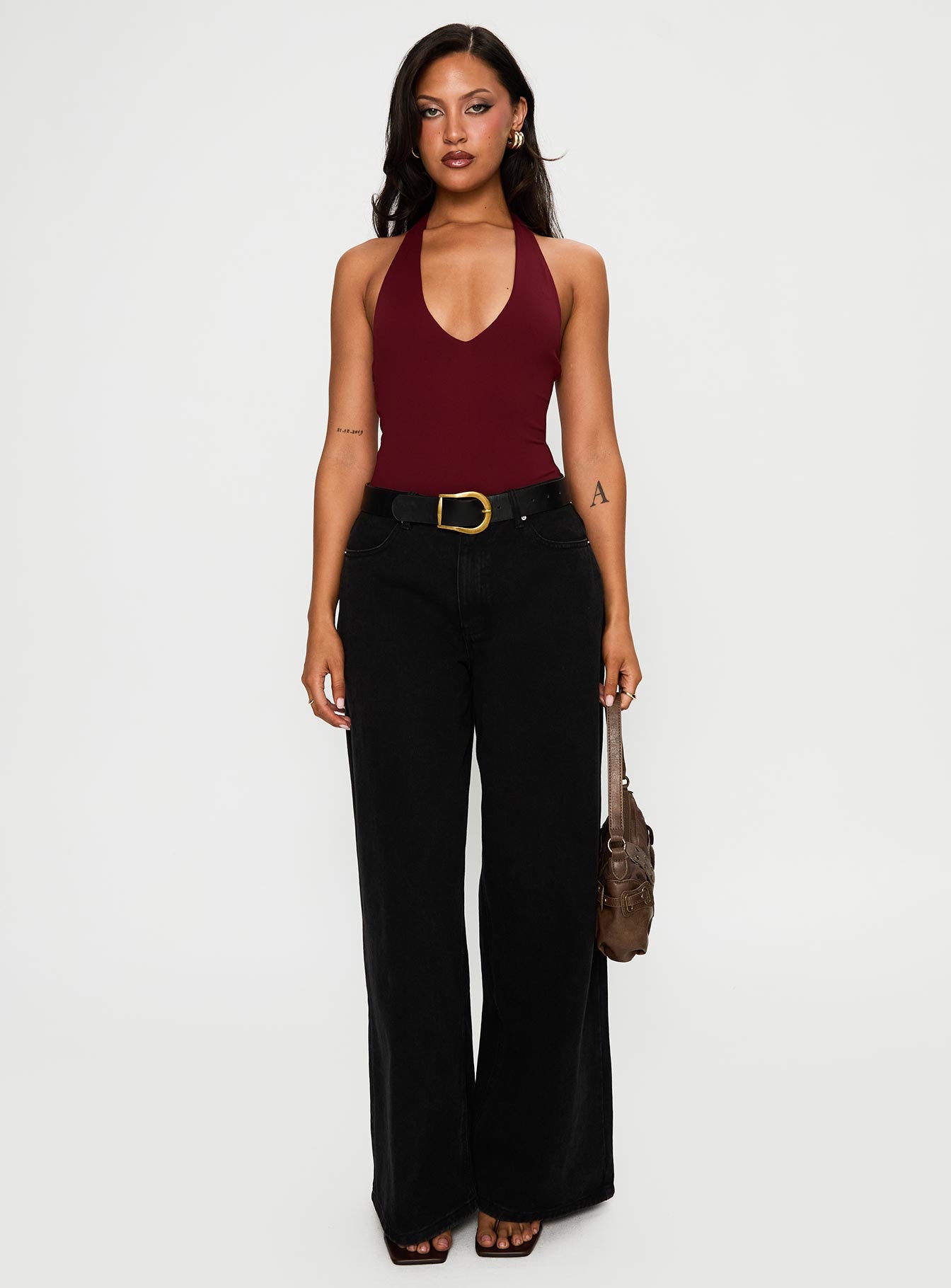 Someone New Halter Bodysuit Burgundy - Image 7