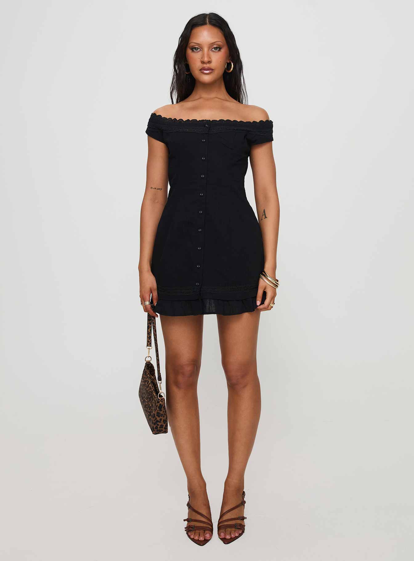 Mirrorball Off The Shoulder Mini Dress Black - Image 6
