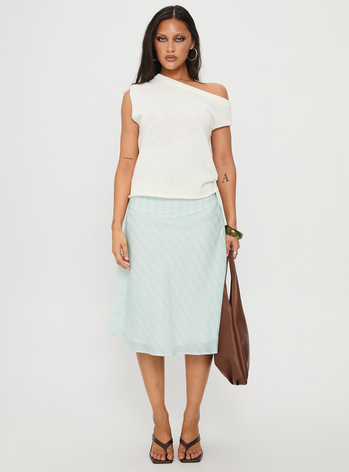 Alunara Midi Skirt Aqua Stripe - Image 7