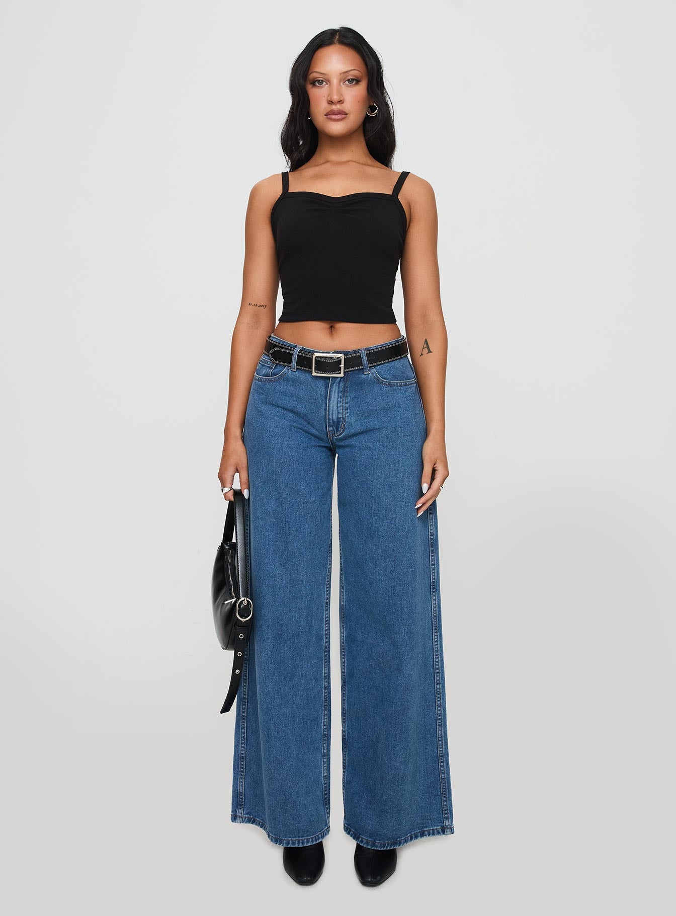 Essentials Ruched Rib Cami Top Black - Image 7