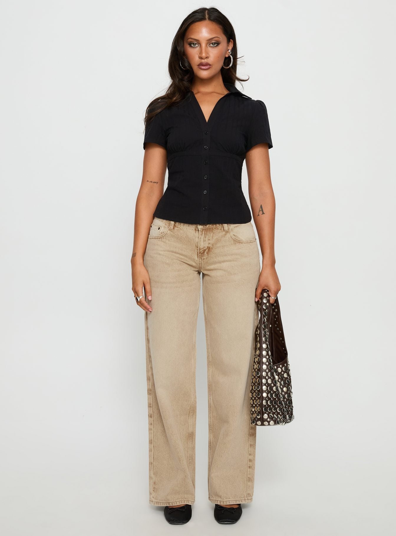 Ellanor Low Rise Straight Leg Jeans Tan - Image 7