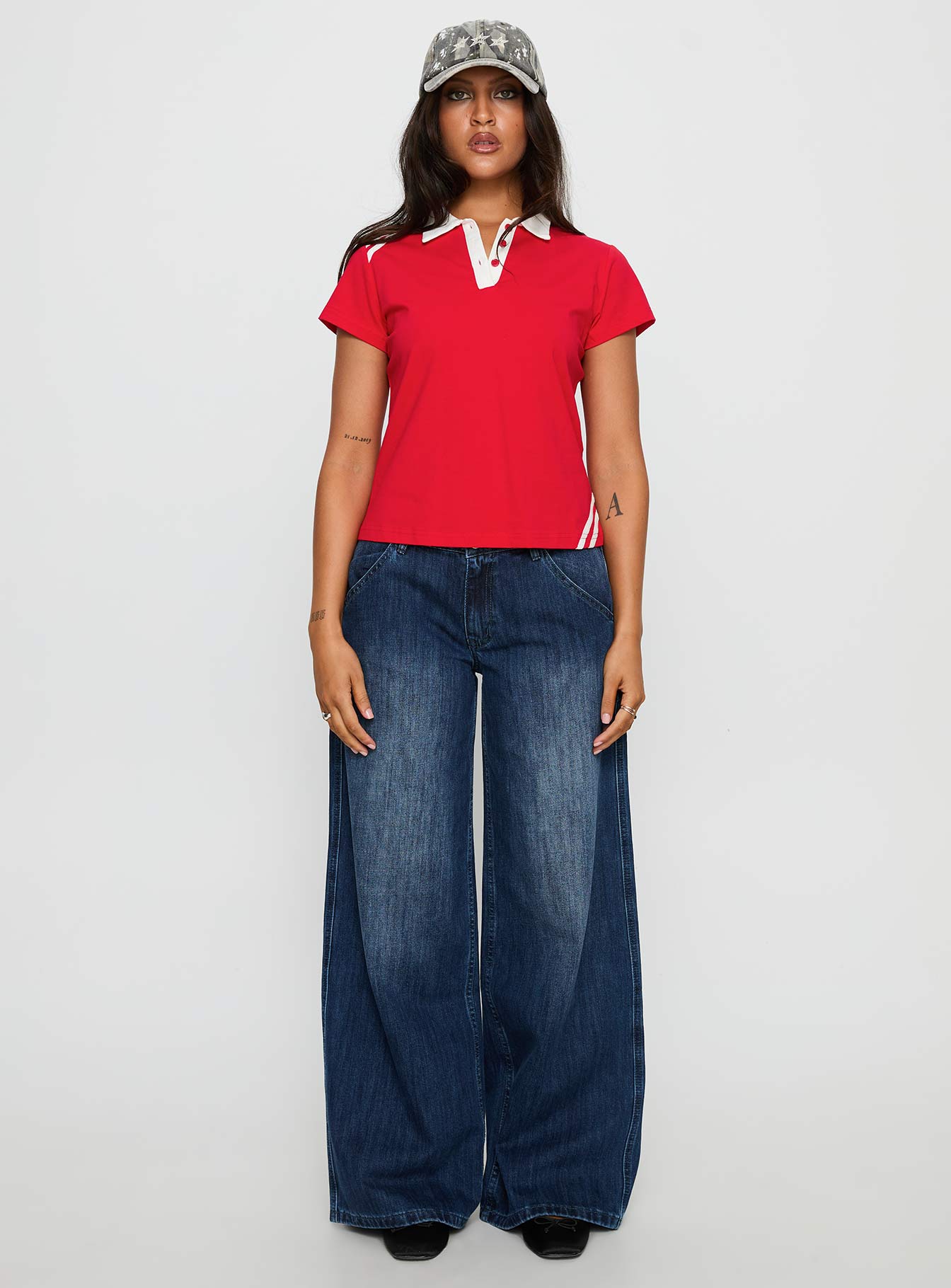 Learn Your Lesson Contrast Collared Top Red / White - Image 7