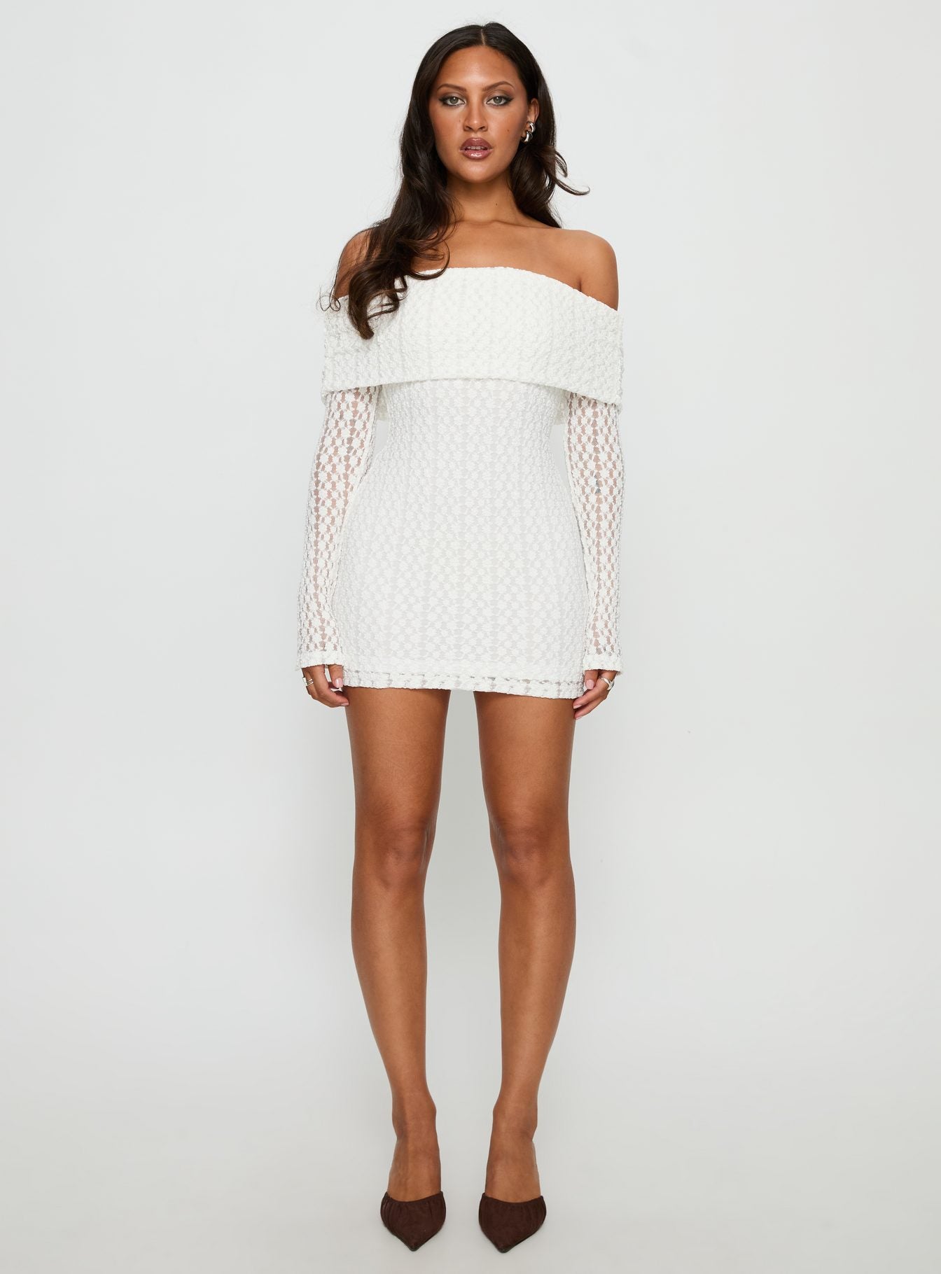 Leora Off Shoulder Long Sleeve Mini Dress White - Image 7