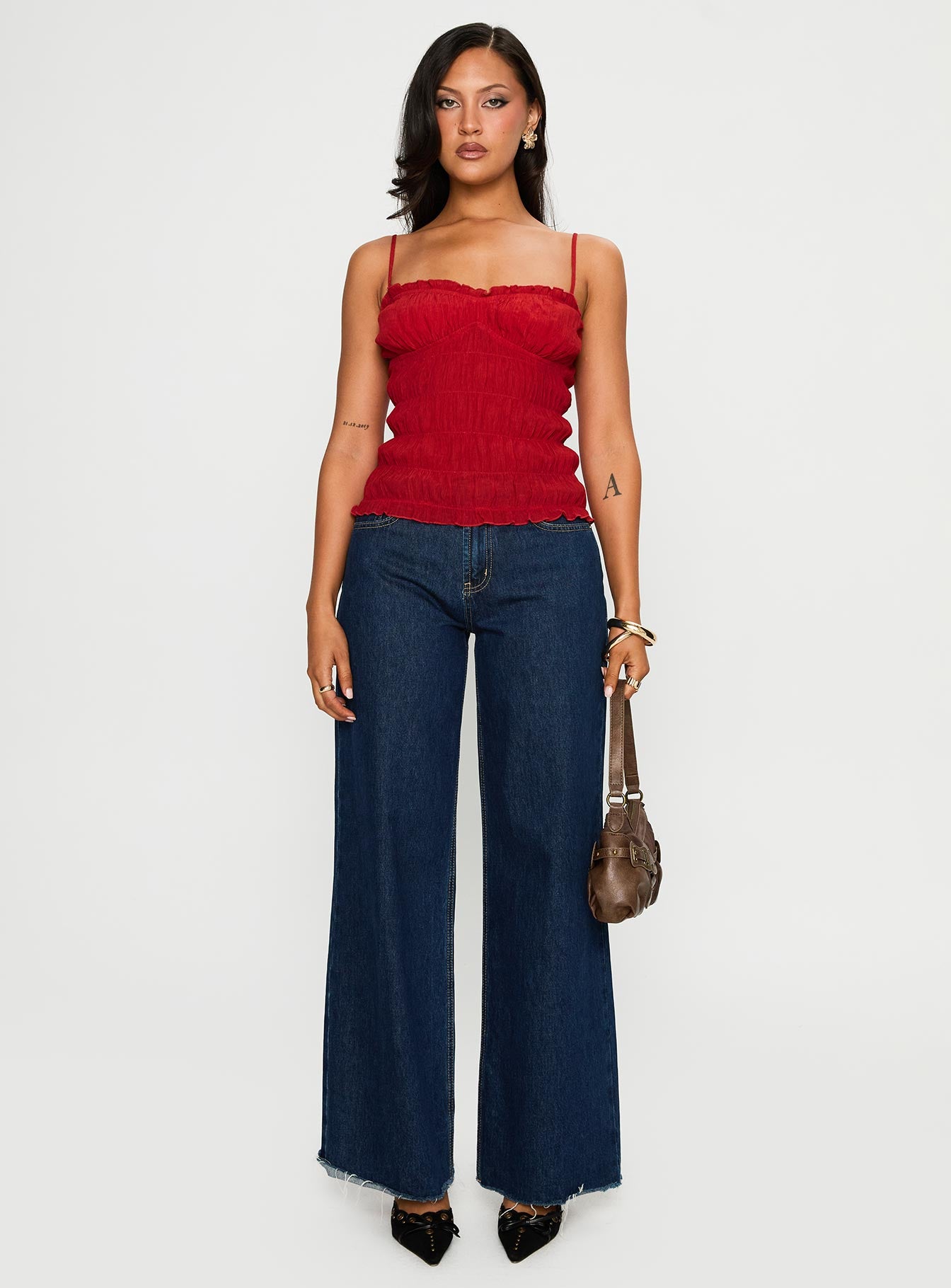 Money Maker Ruched Cami Top Red - Image 7