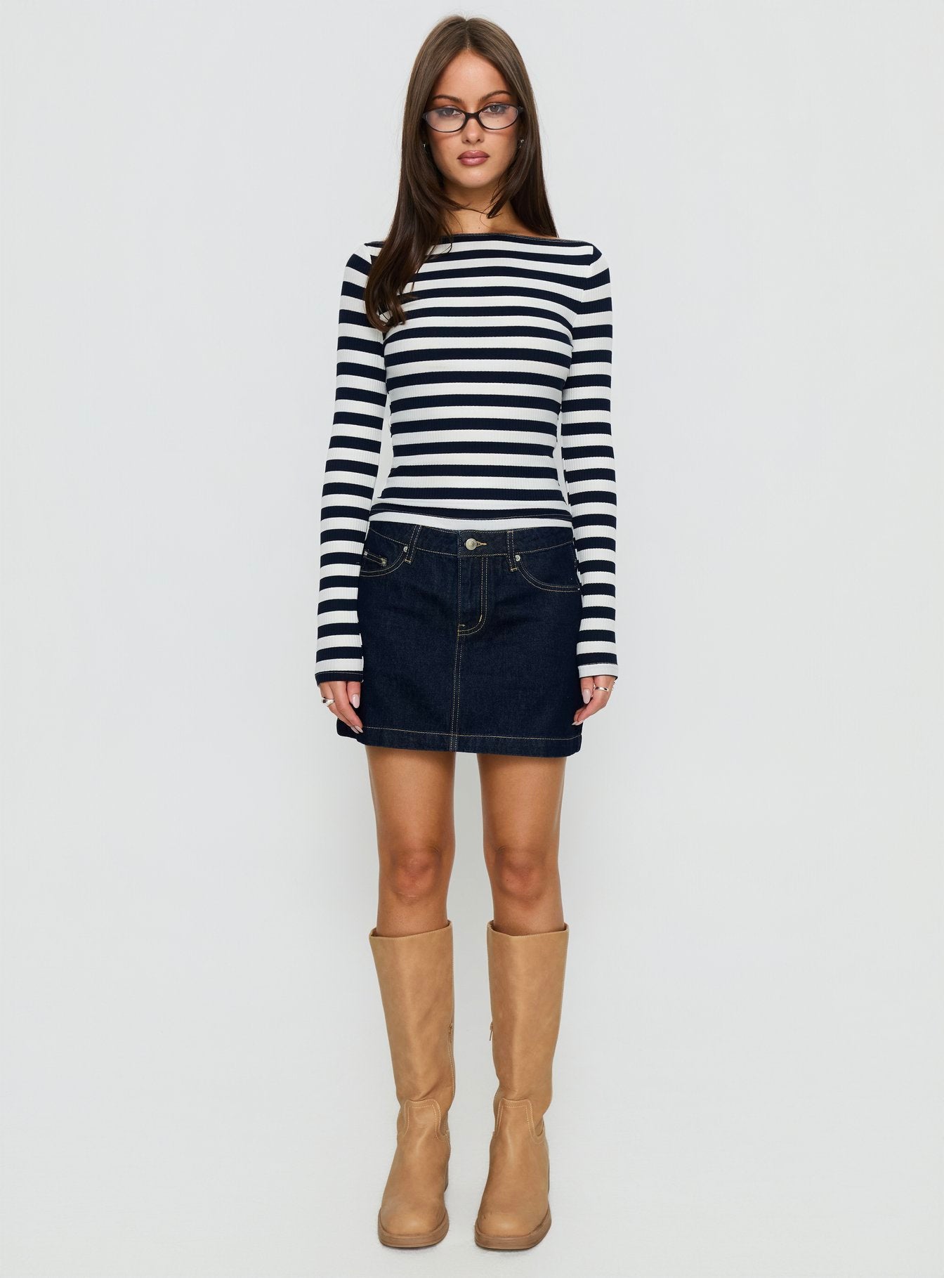 Nickei Denim Mini Skirt Raw Dark Wash - Image 7