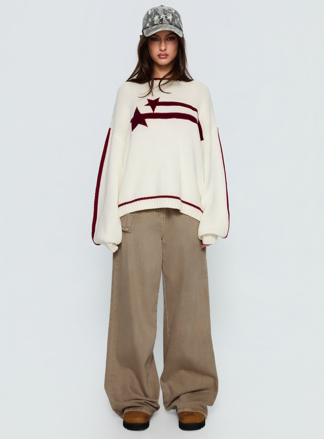 Star Track Graphic Jumper Cream / Red - Image 7