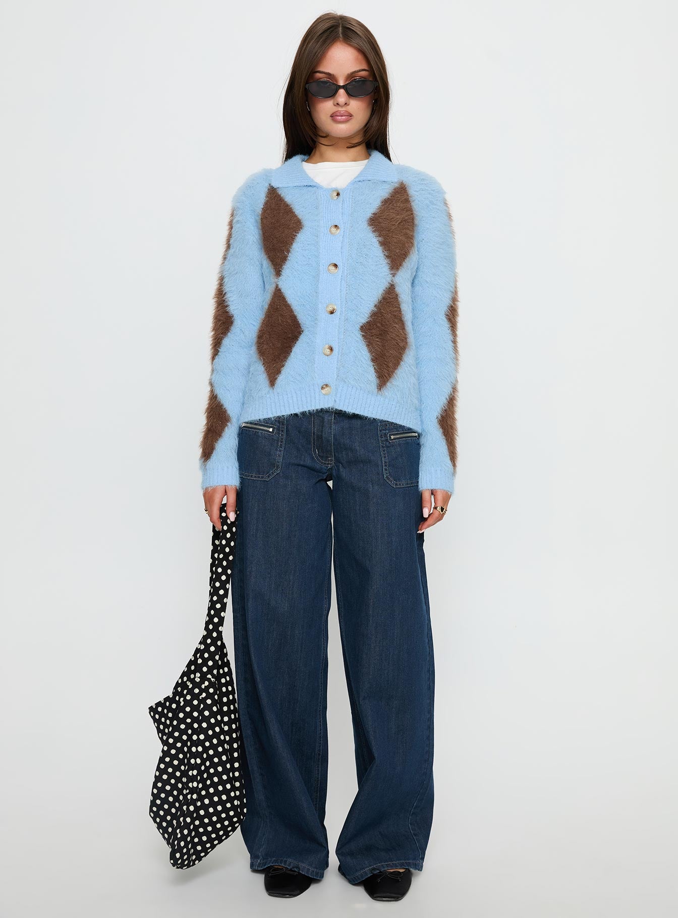 Lynnsey Fluffy Collared Knit Sweater Blue Argyle - Image 7