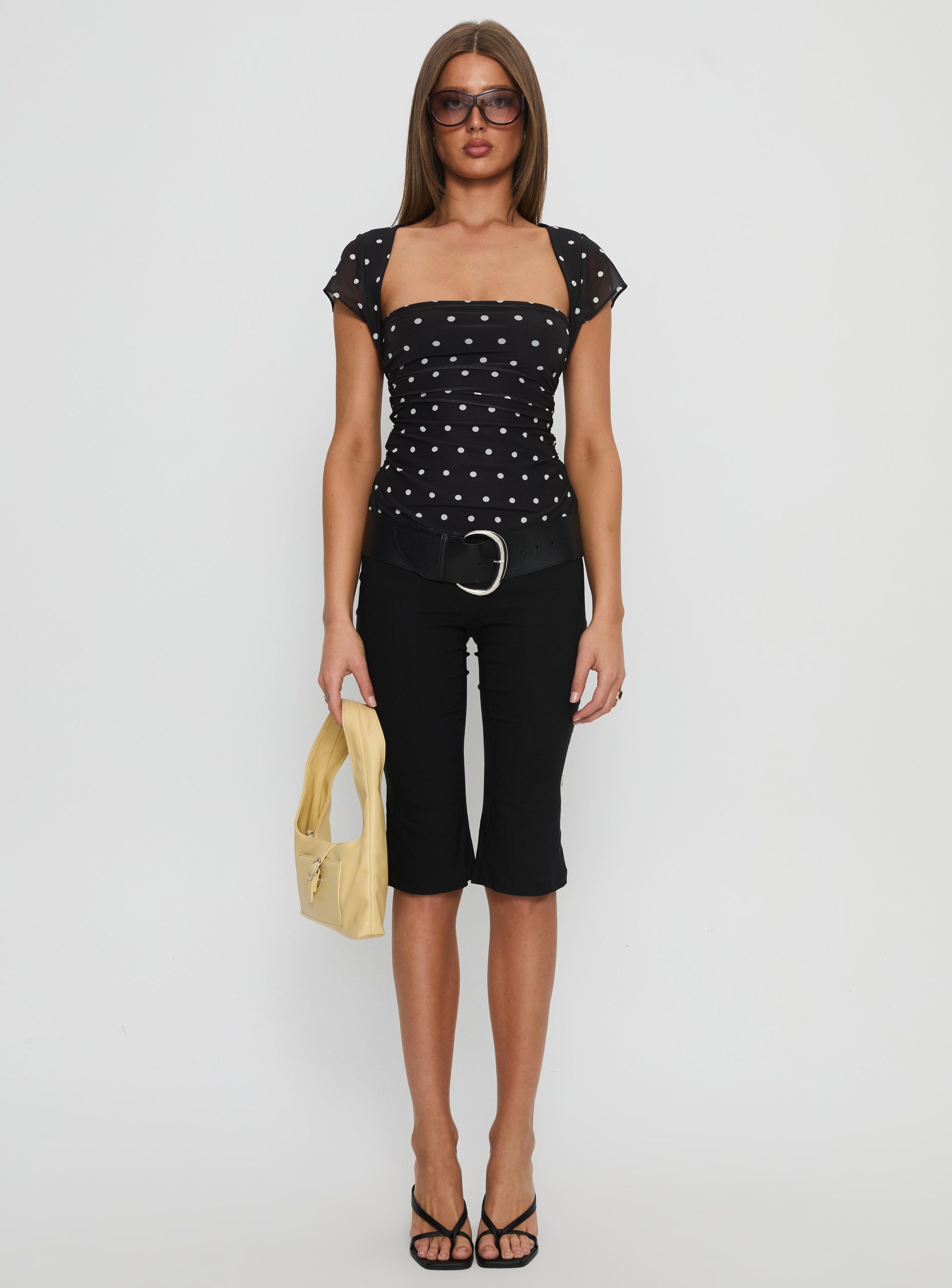 Attraction Cap Sleeve Mesh Top Black Polka - Image 6