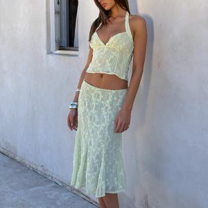 Aspyn Embroidered Midi Skirt Sage Green