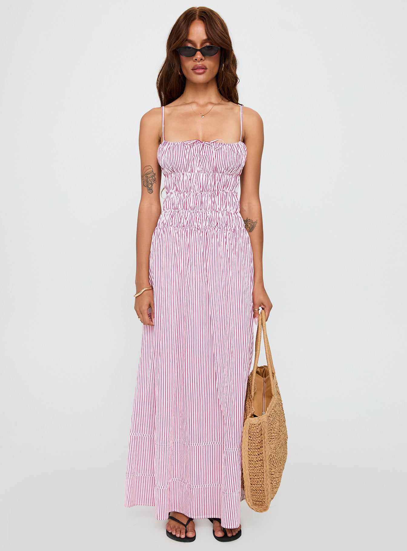 Loralei Shirred Maxi Dress Red Stripe - Image 7