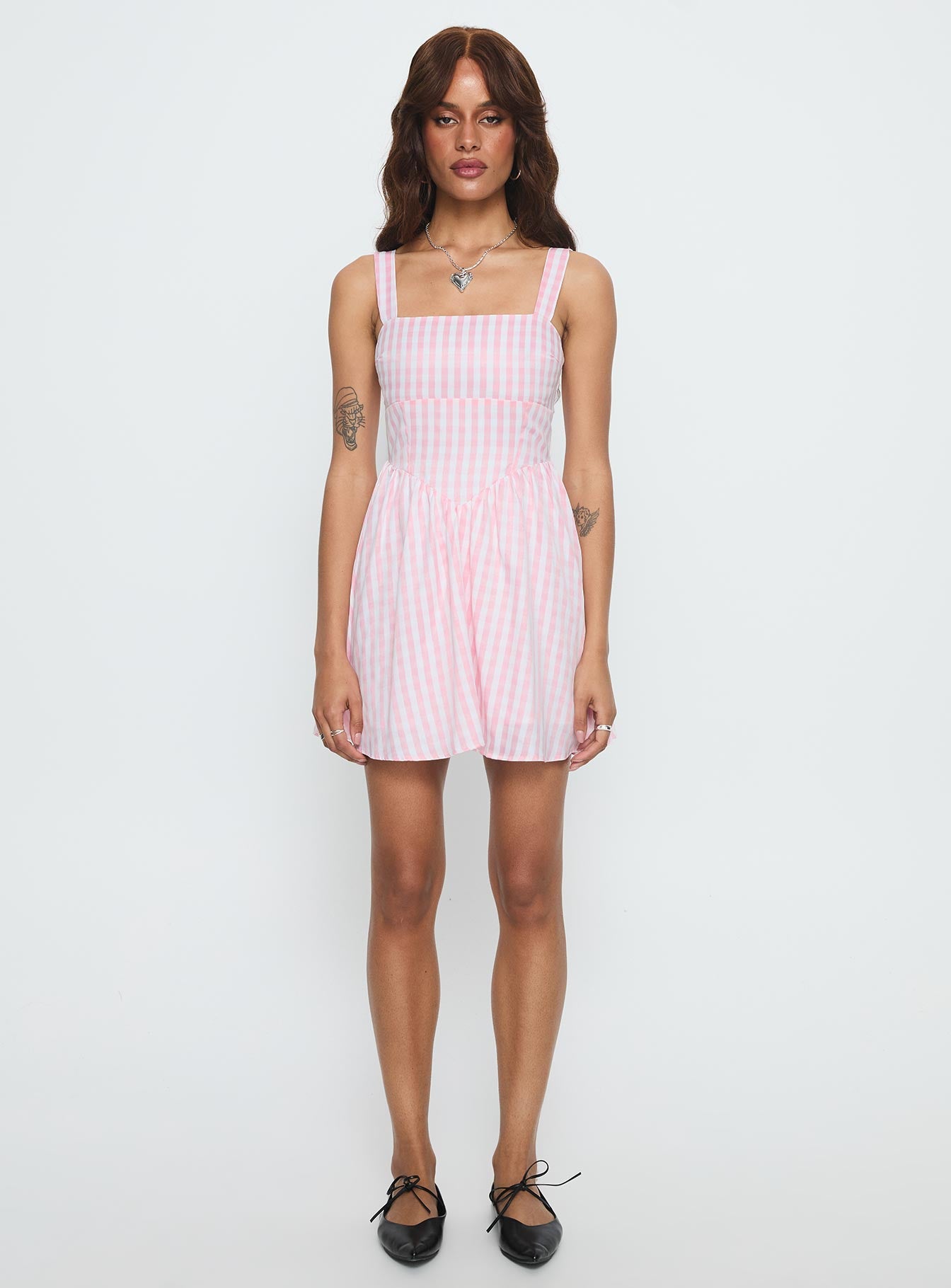 Yoselyn Pleat Mini Dress Pink Check - Image 6