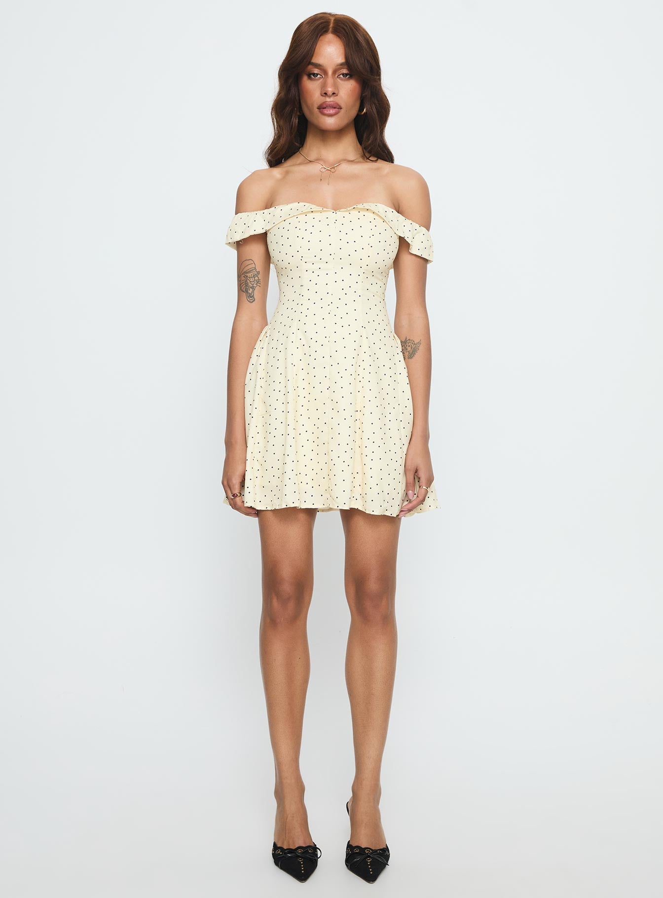 Rosebud Off The Shoulder Mini Dress Yellow / Polka Dot - Image 6