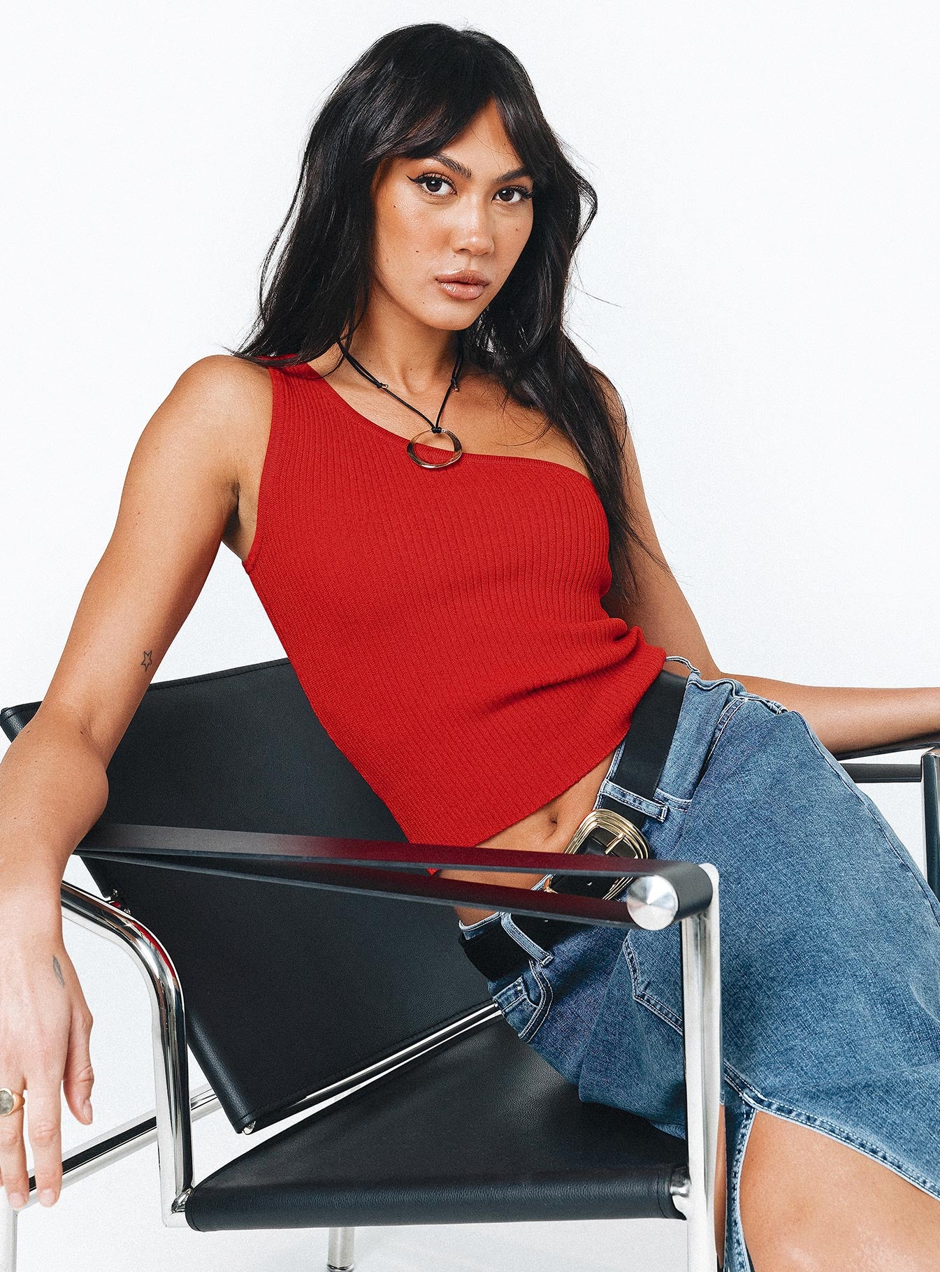 Denham One Shoulder Top Red - Image 7