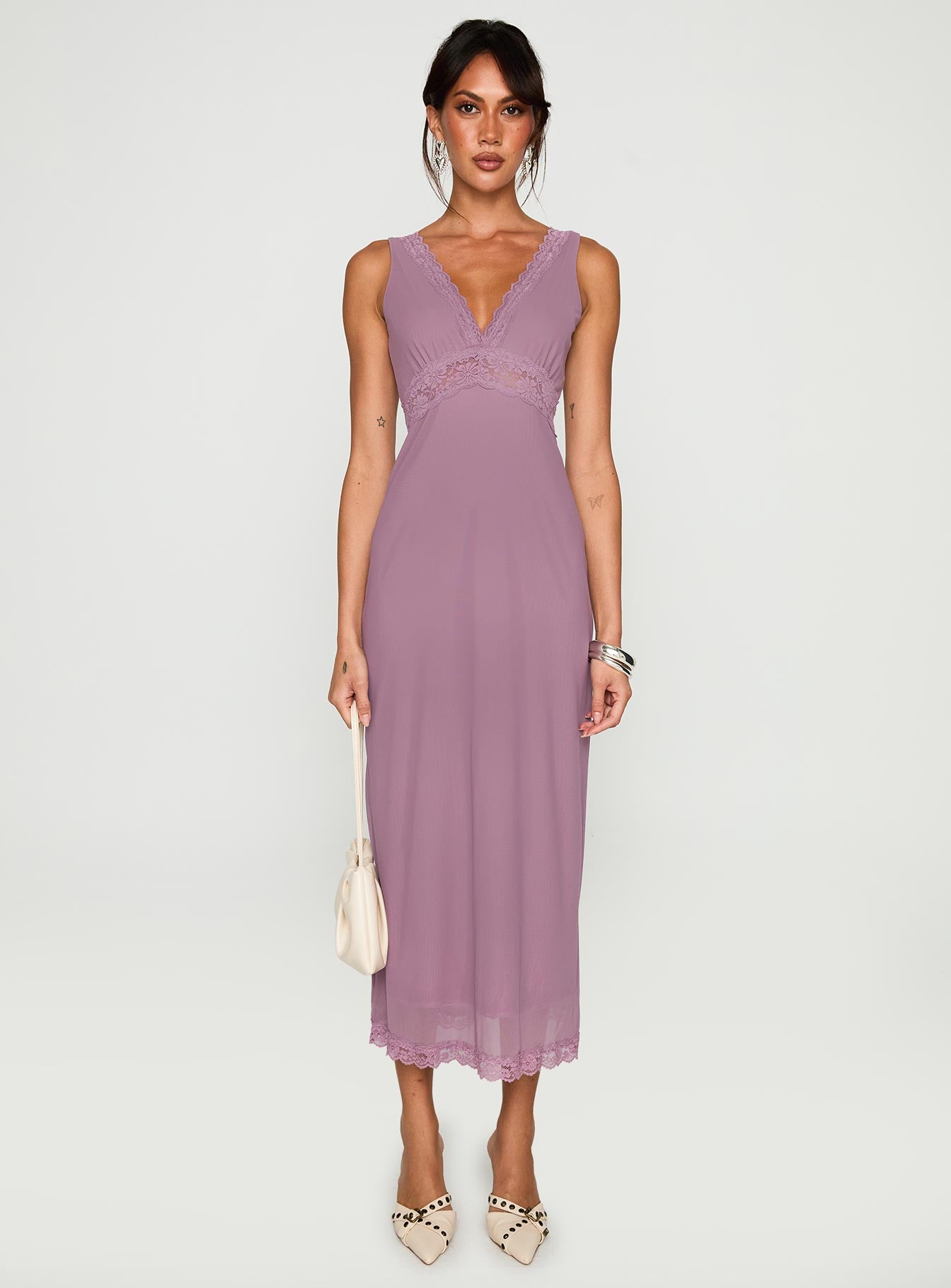 Between The Lines Lace Trim Maxi Dress Purple - Image 6