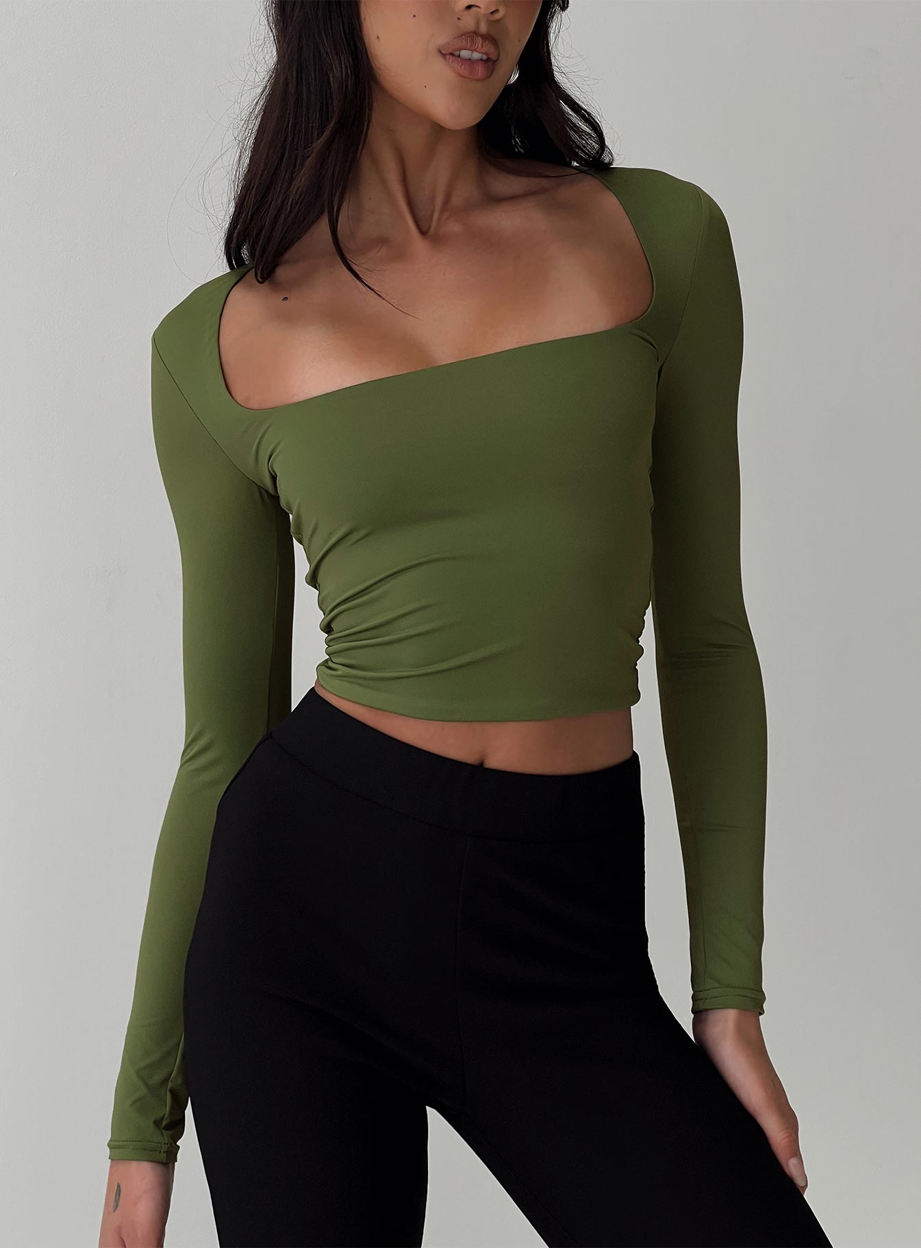 Back In Time Long Sleeve Top Olive - Image 7