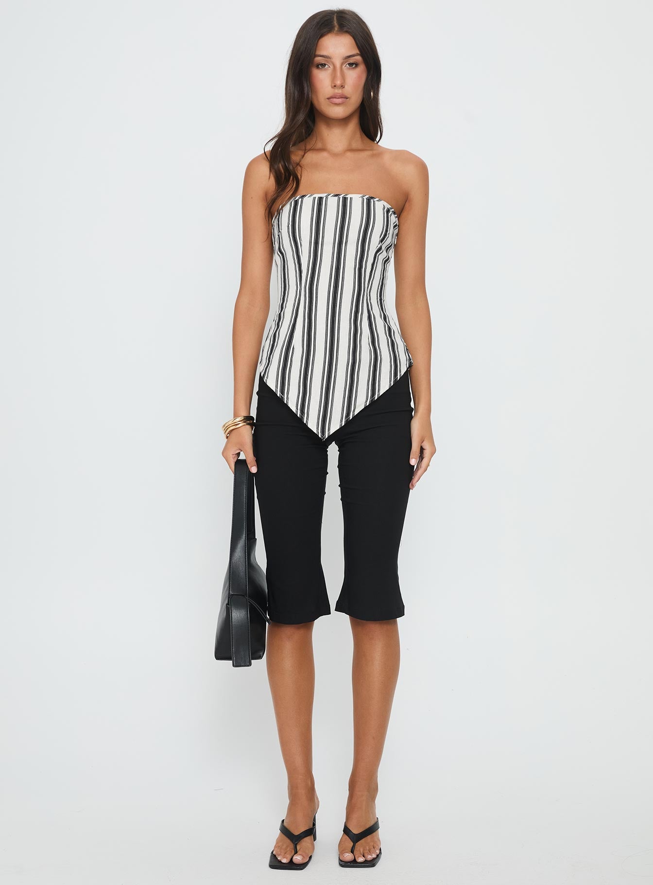 Palo Alto Strapless Scarf Top Black / White Stripe - Image 7