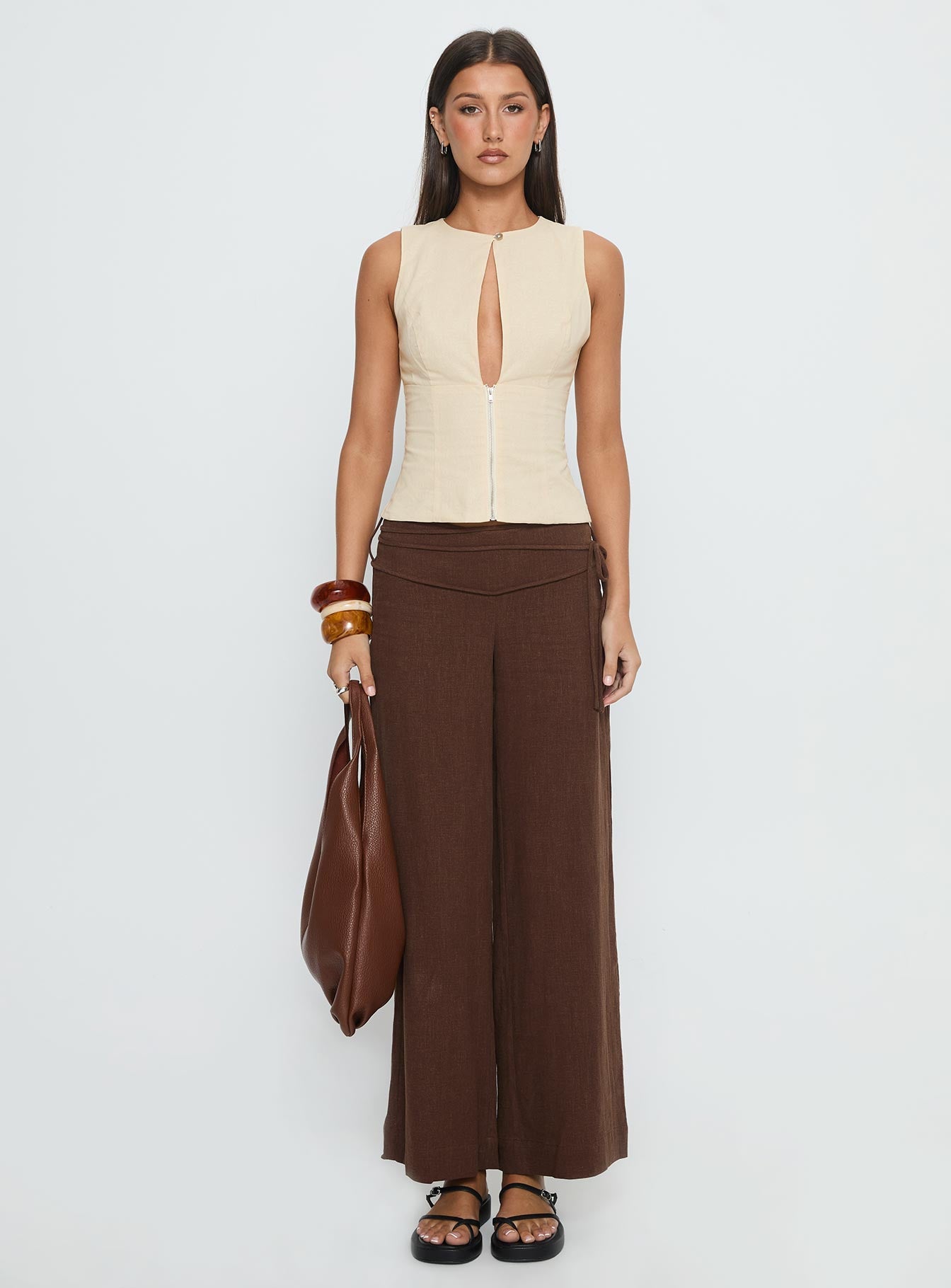 Silver Moon Linen Blend Tie Pants Brown - Image 7