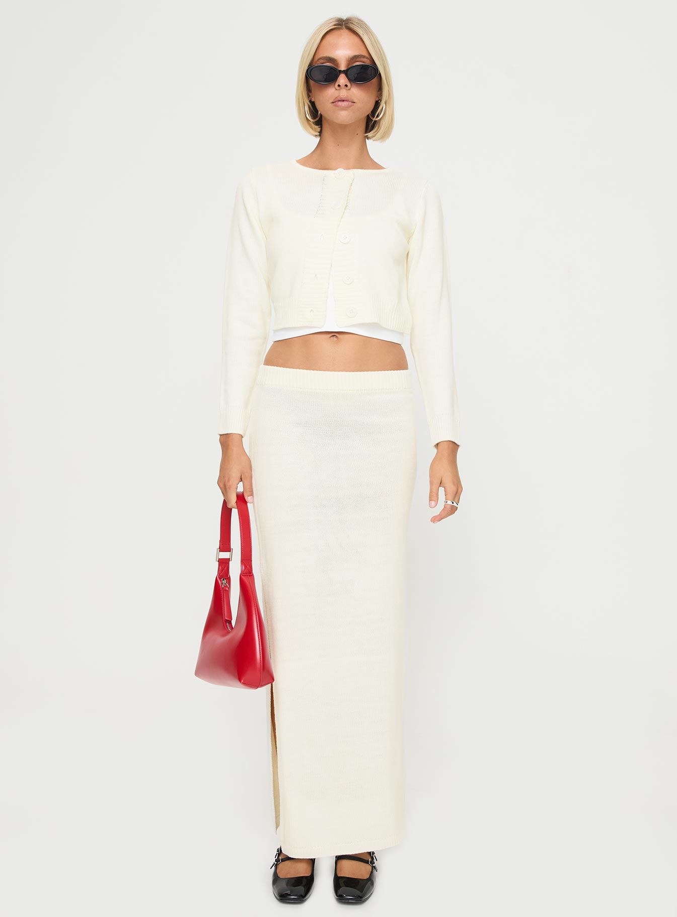 Collase Knit Maxi Skirt Cream - Image 7