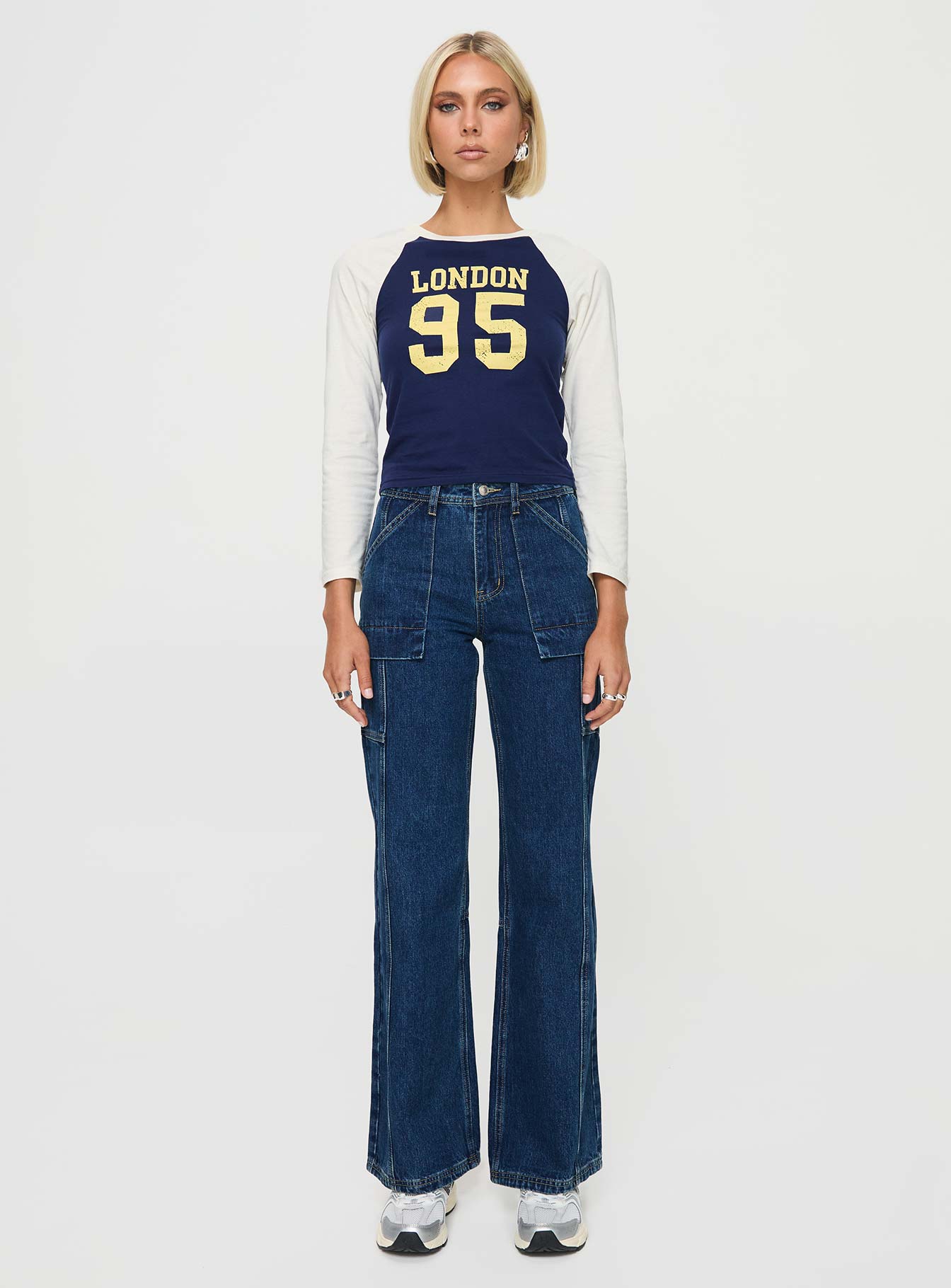 Chad High Rise Wide Leg Cargo Jeans Dark Wash Denim - Image 7