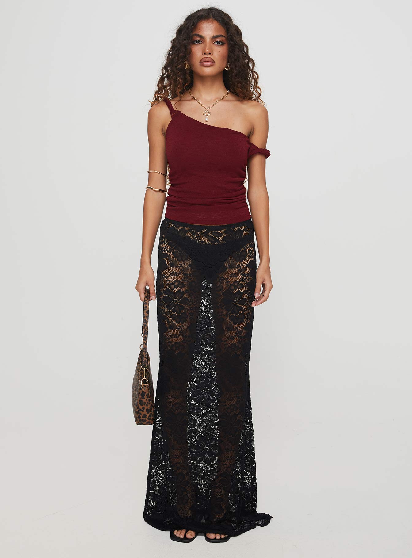 Messenger One Shoulder Top Burgundy - Image 7