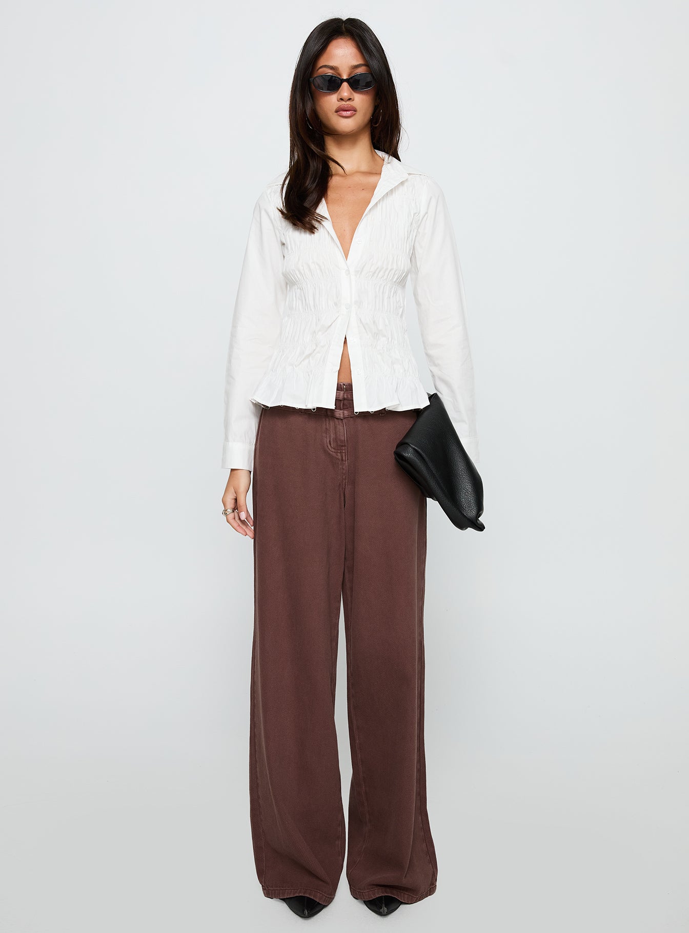 Cultivate Shirred Long Sleeve Top White - Image 7