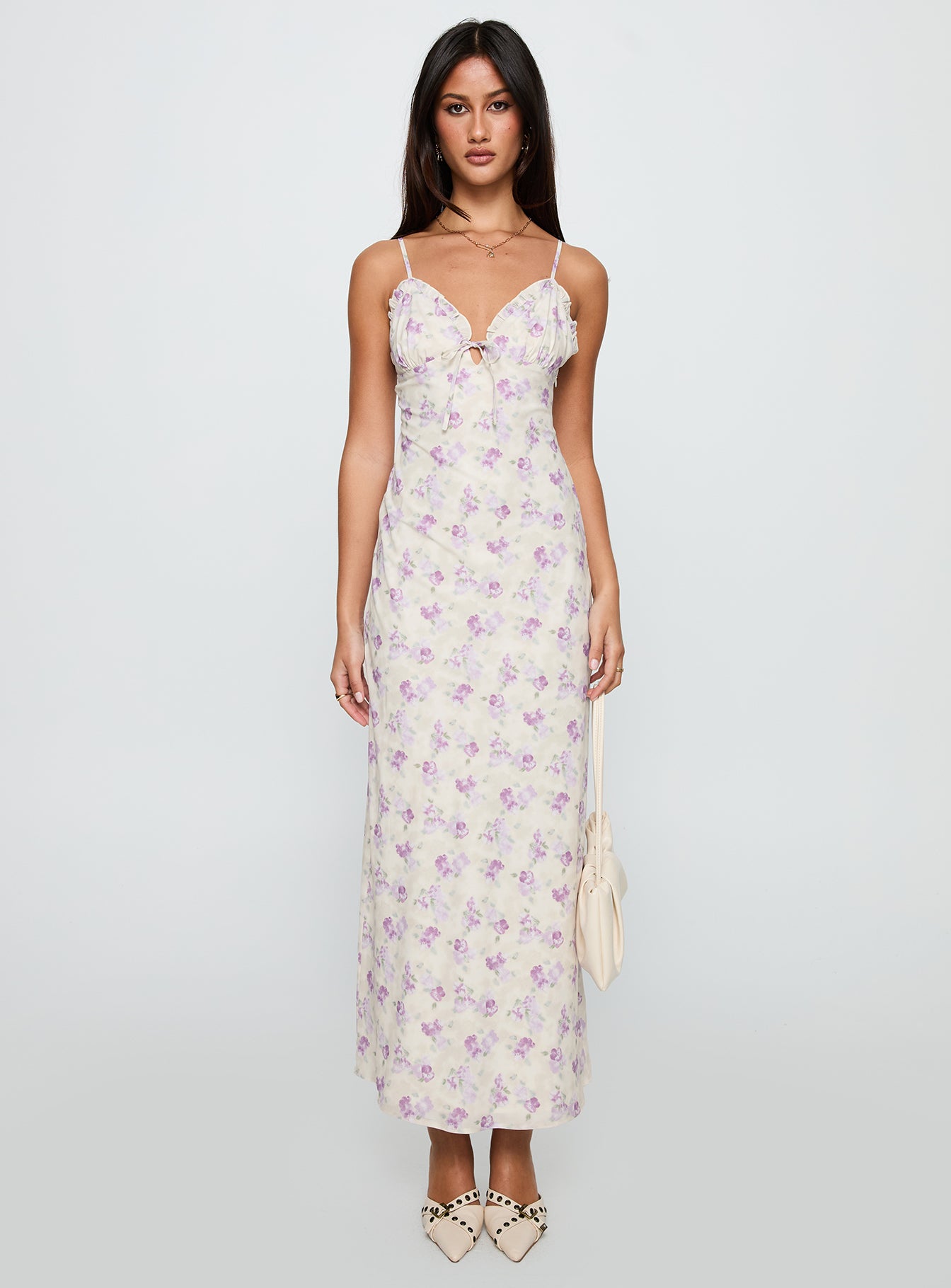 Jessamine Frill Maxi Dress White / Lilac - Image 7