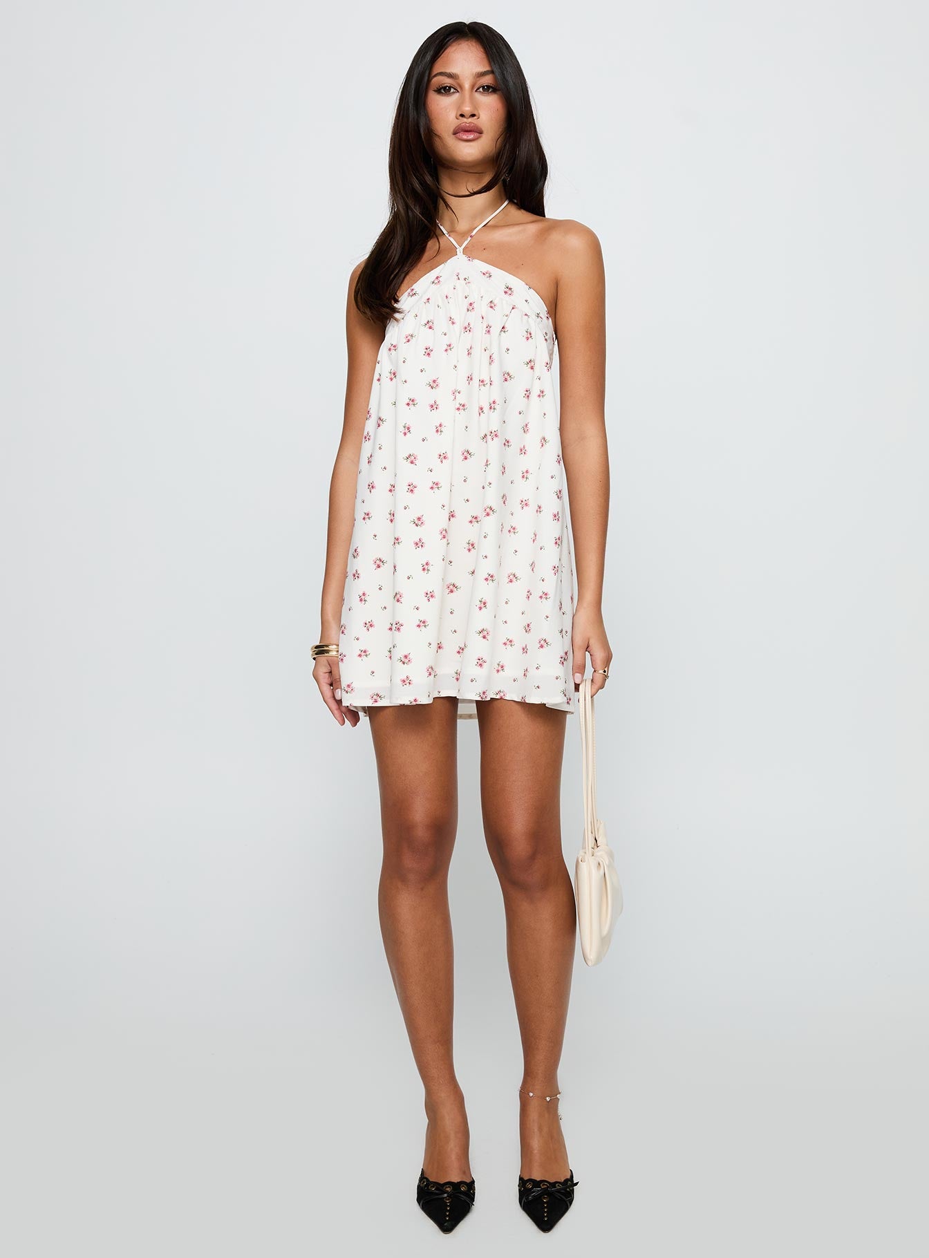 Moonlit Mini Dress White Floral - Image 7