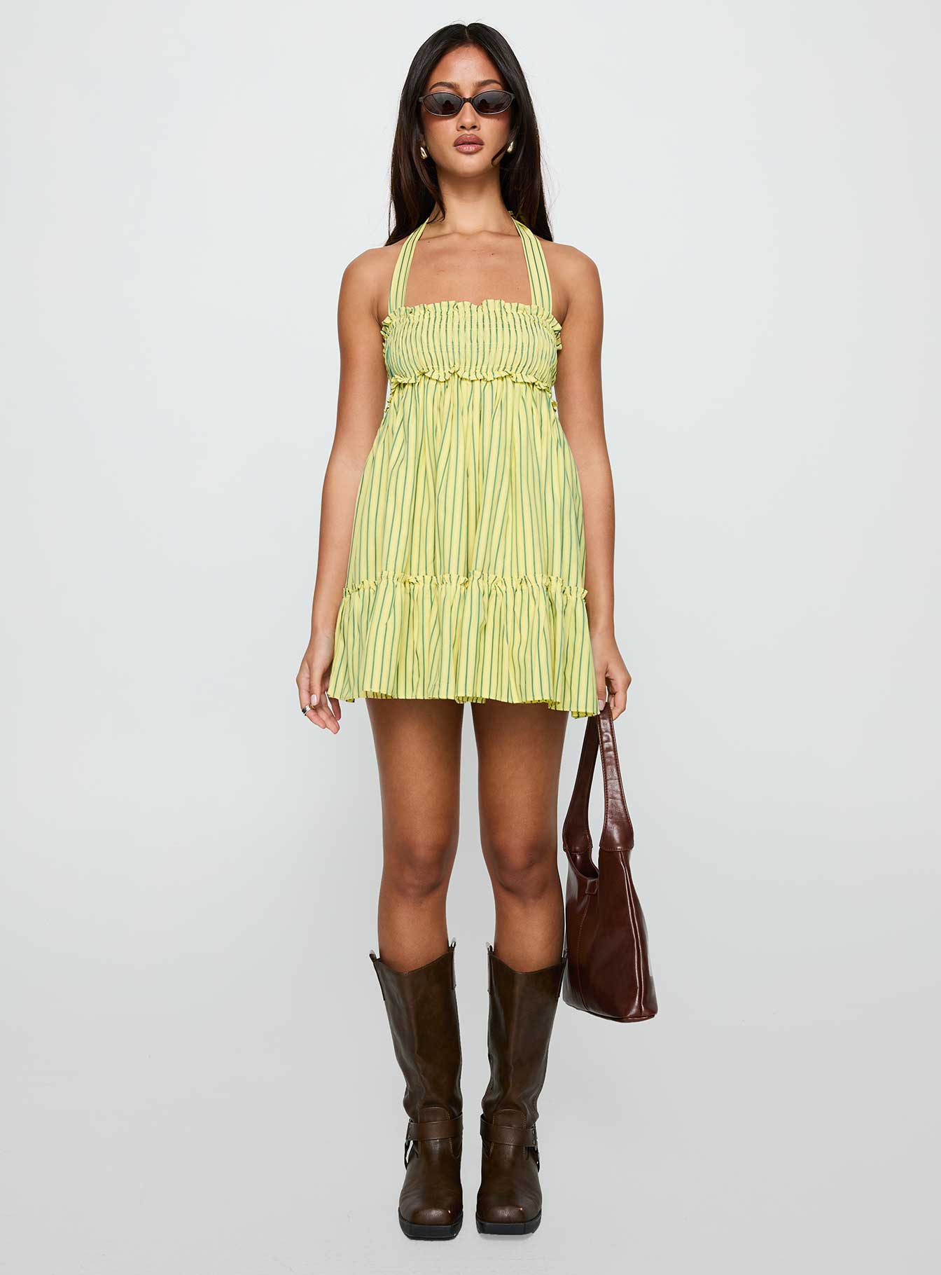 Tiptoe Mini Dress Yellow Stripe - Image 7