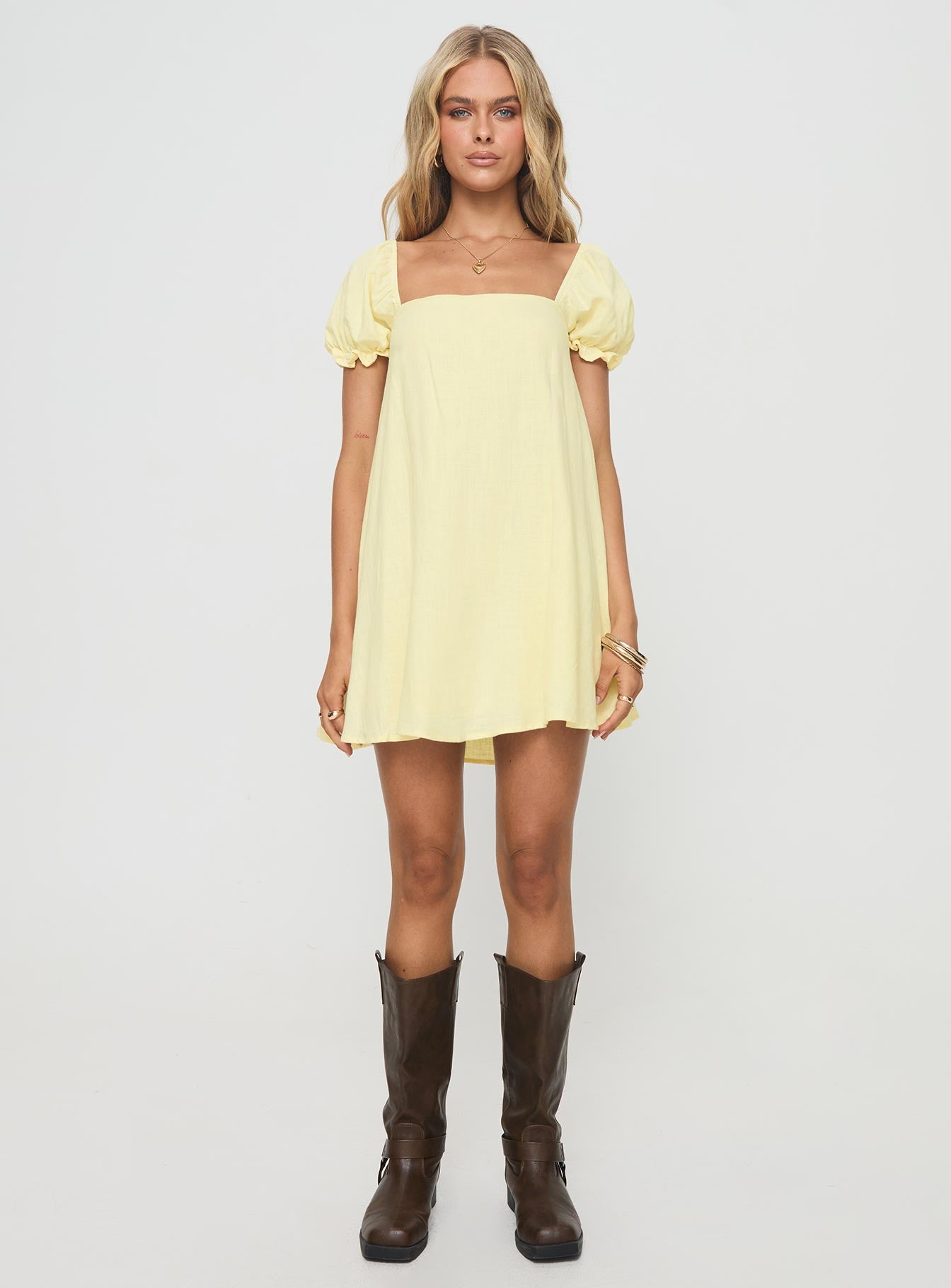 Beyond Linen Blend Mini Dress Yellow - Image 7