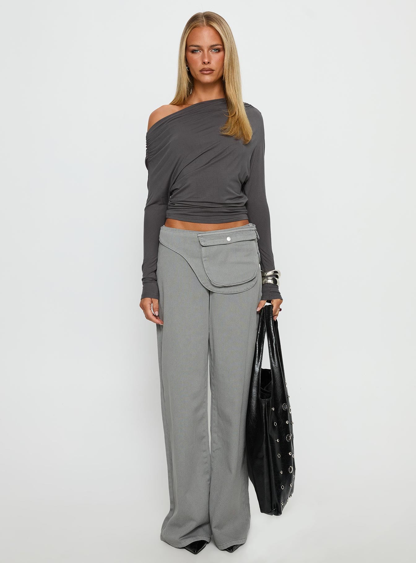 Incognito Low Rise Wide Leg Cargo Jeans Grey - Image 7