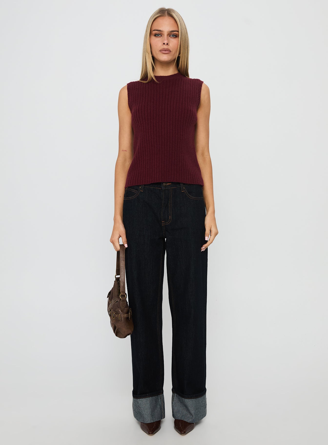 Jessabell Rib Sleeveless Top Wine - Image 6