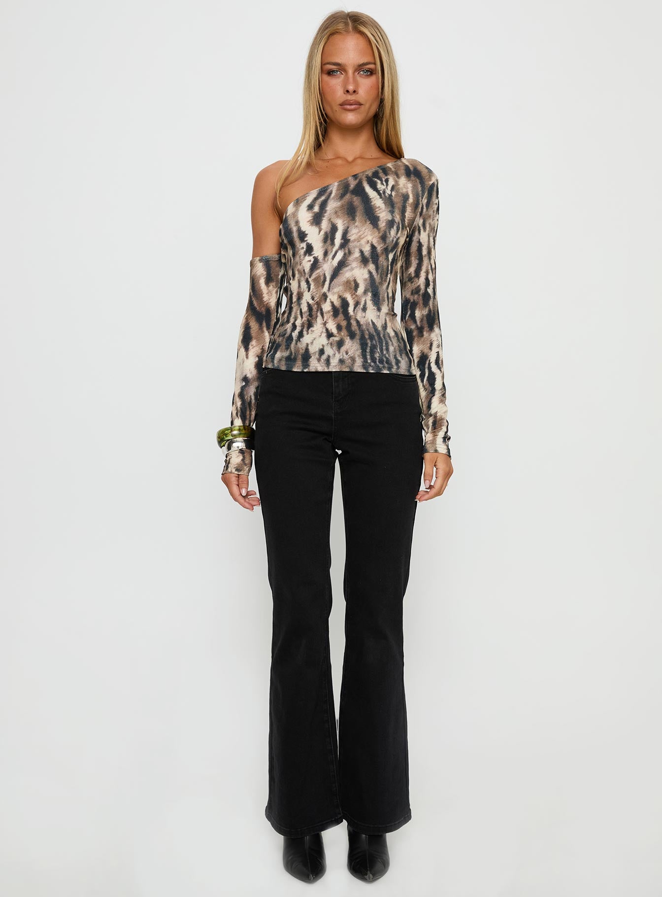 Evelene One Shoulder Long Sleeve Top Animal - Image 7