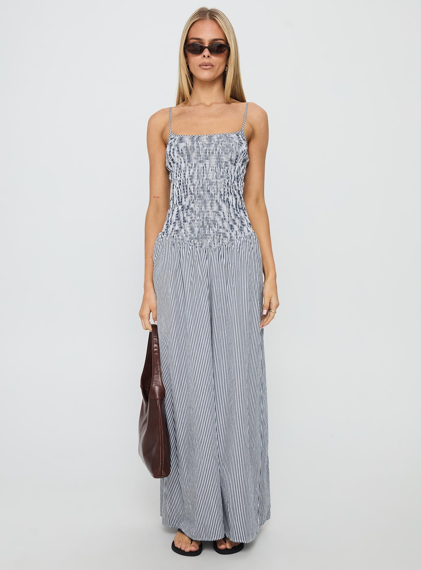 Kosie Shirred Maxi Dress Blue Stripe - Image 6