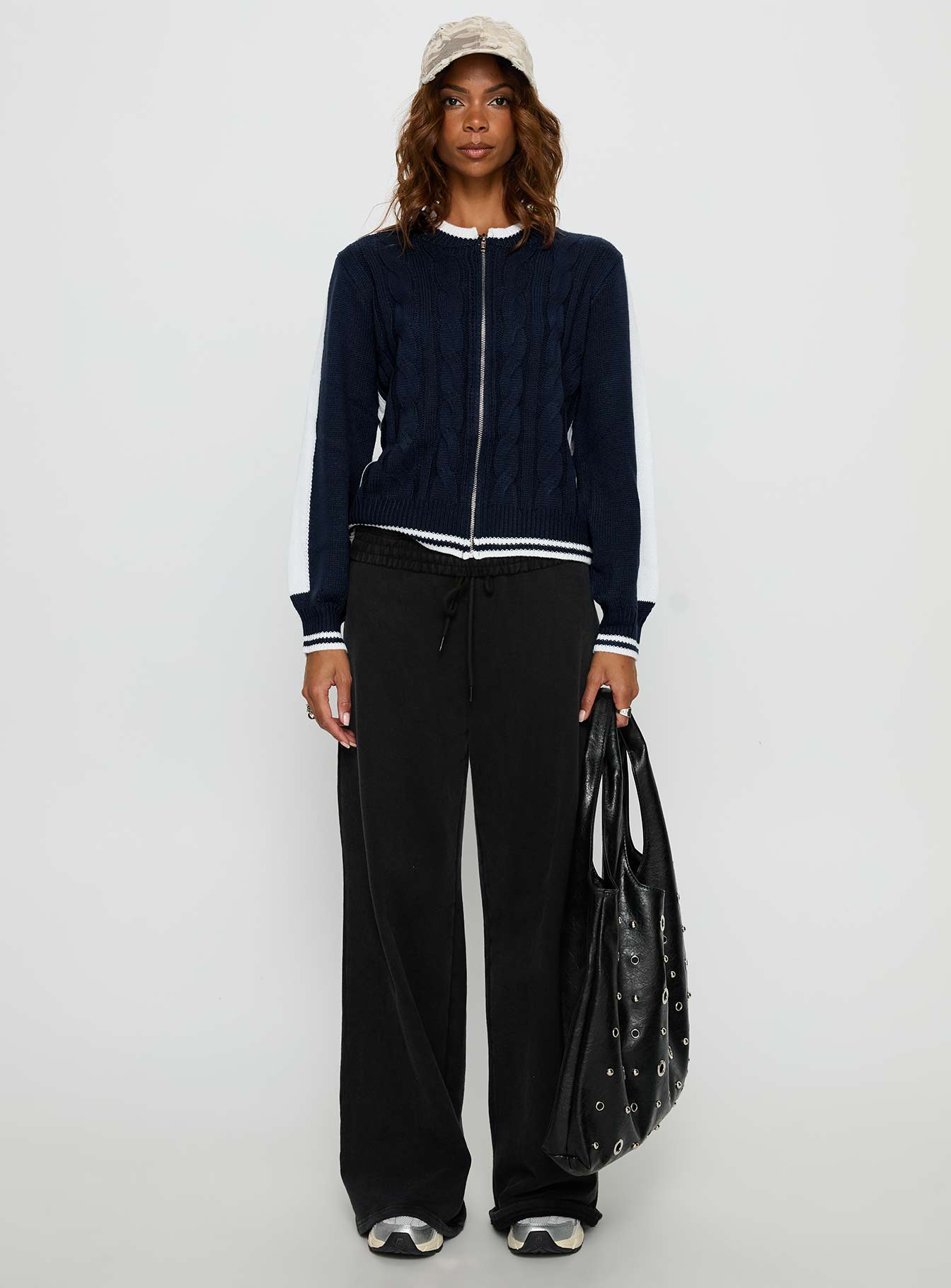 Tevyn Cable Knit Zip Through Knit Sweater Blue / Cream - Image 6